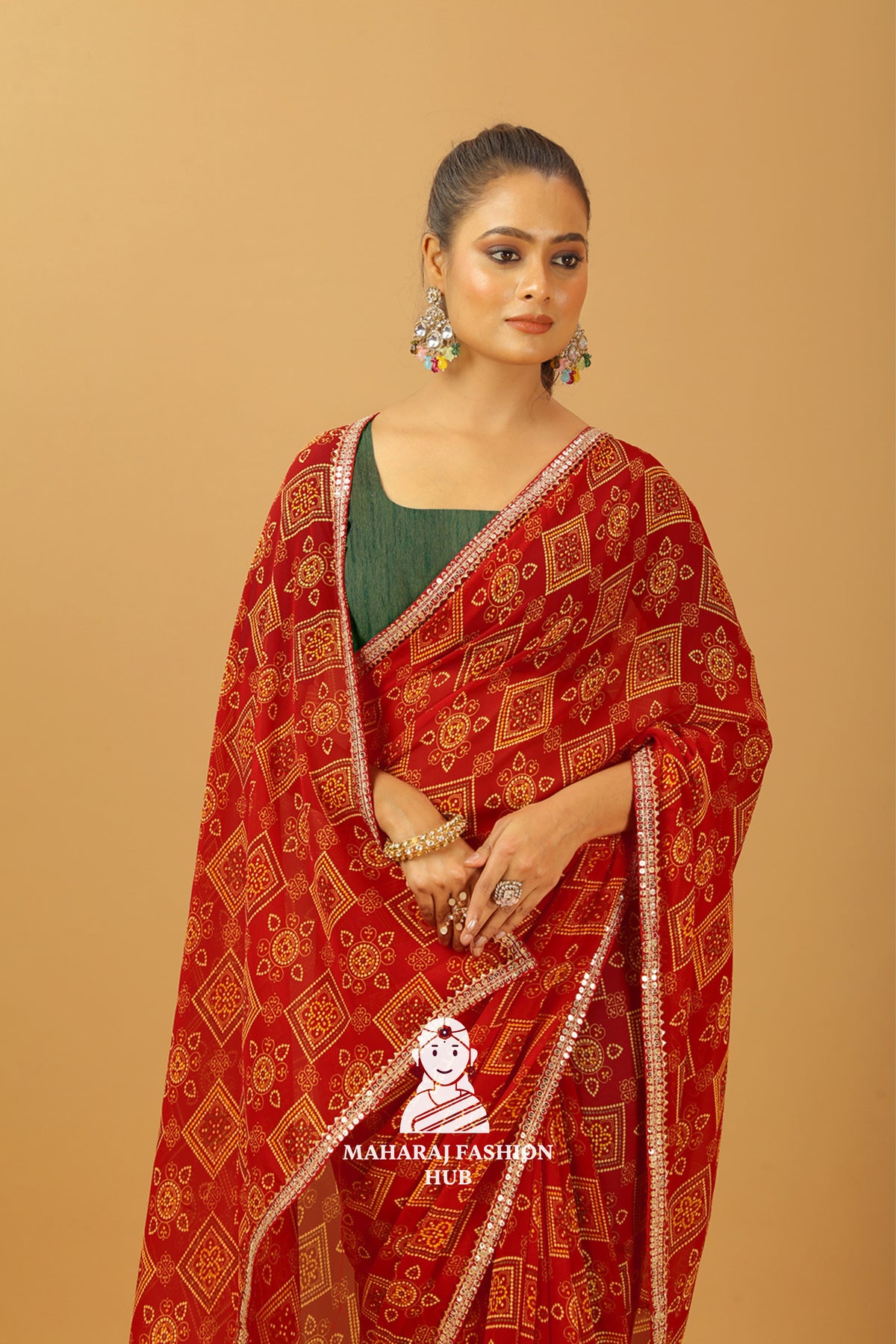 Maharaj Fashion Hub Women's Georgette Saree in Maroon with Sequin Work – Party Wear