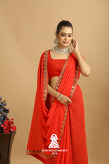 Arrival  Bandhani Red Saree with Flower less Border