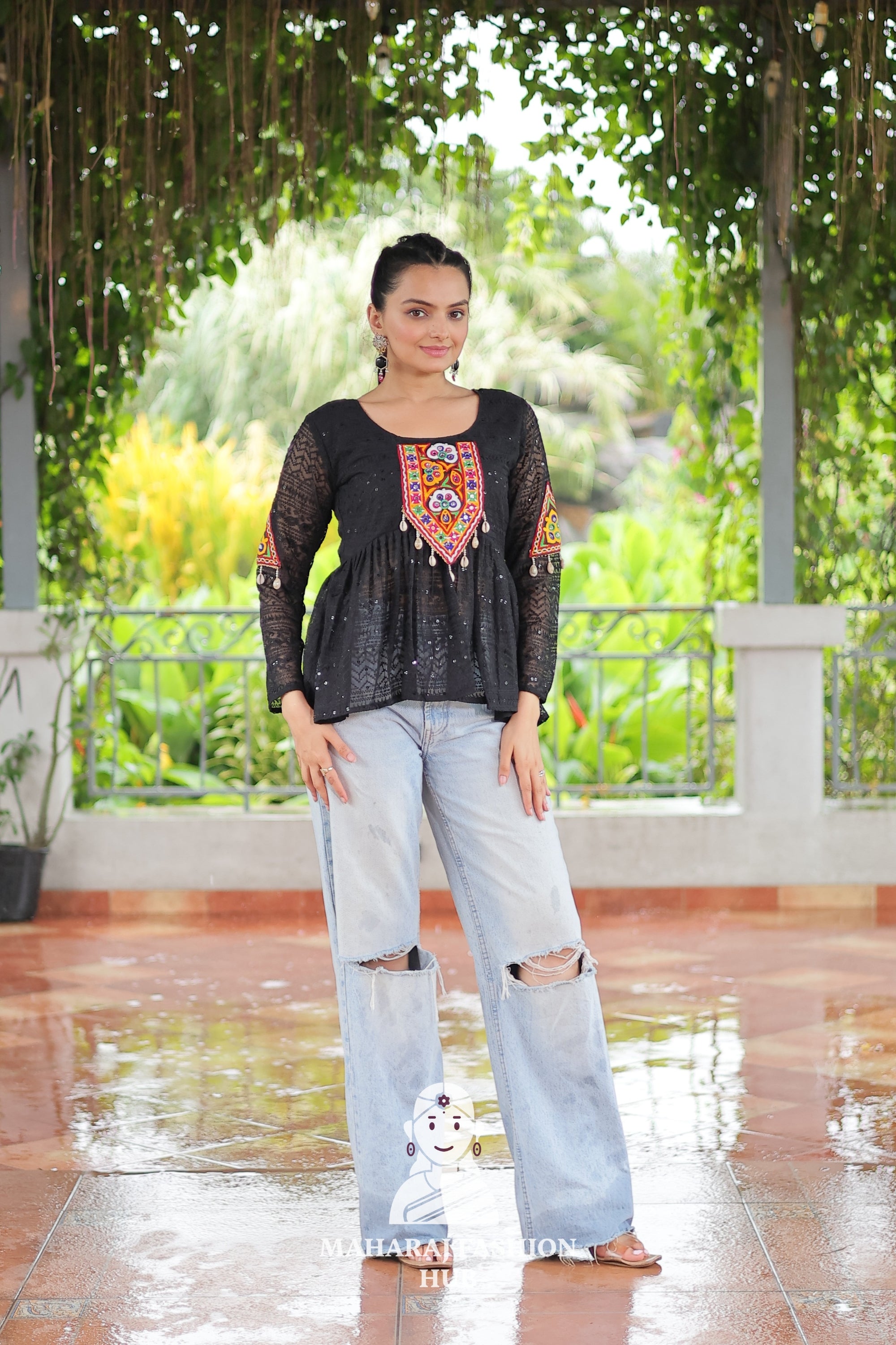 Navratri - Trendy Peplum Style Kutchi Gamthi Schiffli Embroidered Top for Navratri 🌺💃
