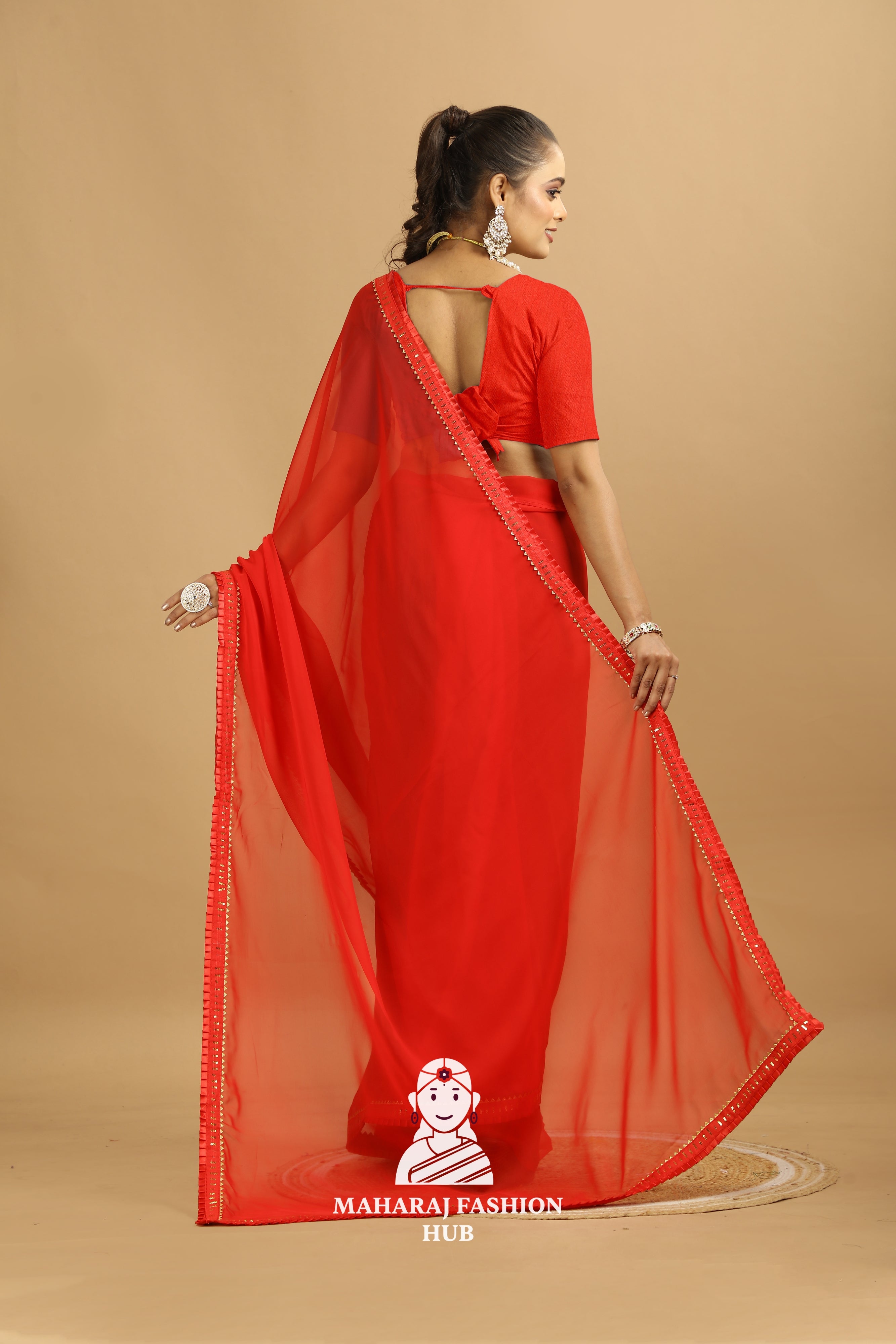 Maharaj Fashion Hub Women's Georgette Saree – Graceful Prints for Cultural Celebrations