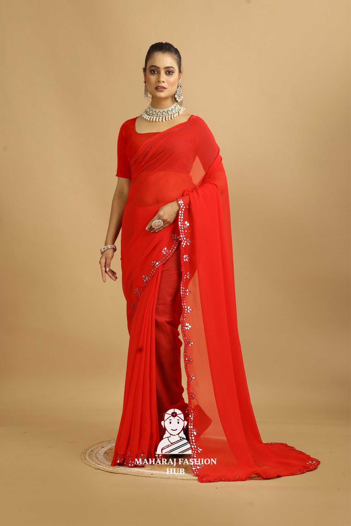 Maharaj Fashion Hub Designer Georgette Saree with Blouse Piece – Ideal for Weddings, Festivals & Cultural Events
