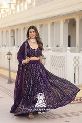 👗 Faux Blooming Lehenga Choli Set with Sequins & Thread Embroidery Work – Includes Matching Dupatta