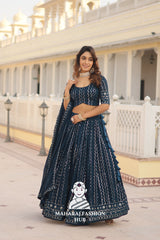 👗 Faux Blooming Lehenga Choli Set with Sequins & Thread Embroidery Work – Includes Matching Dupatta