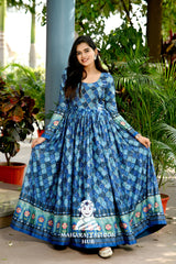 Premium Chinnon Anarkali Gown with Position Print & Stylish Waist Cut