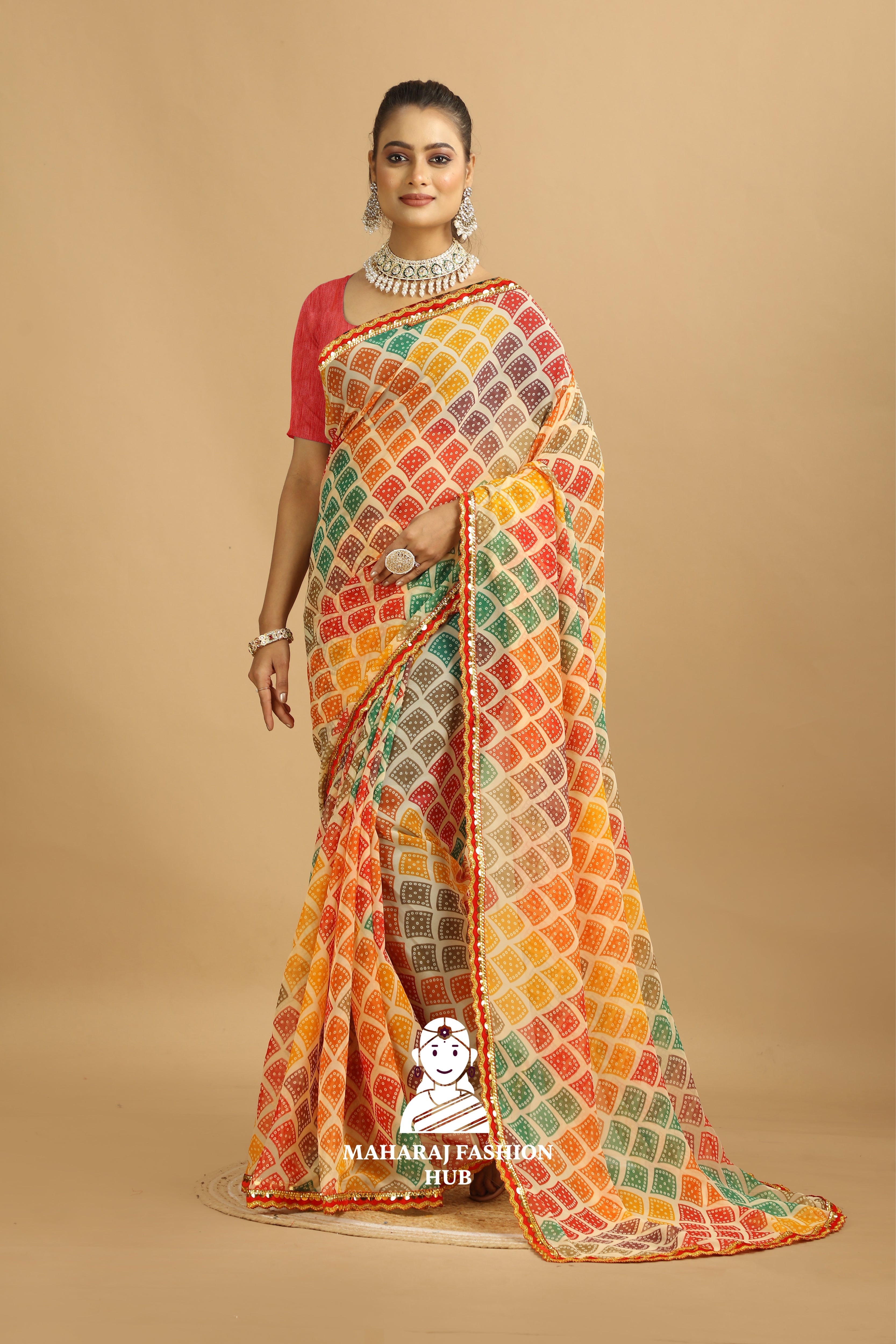 Maharaj Fashion Hub Daily Wear Georgette Saree – Lightweight Printed Saree with Blouse for Women