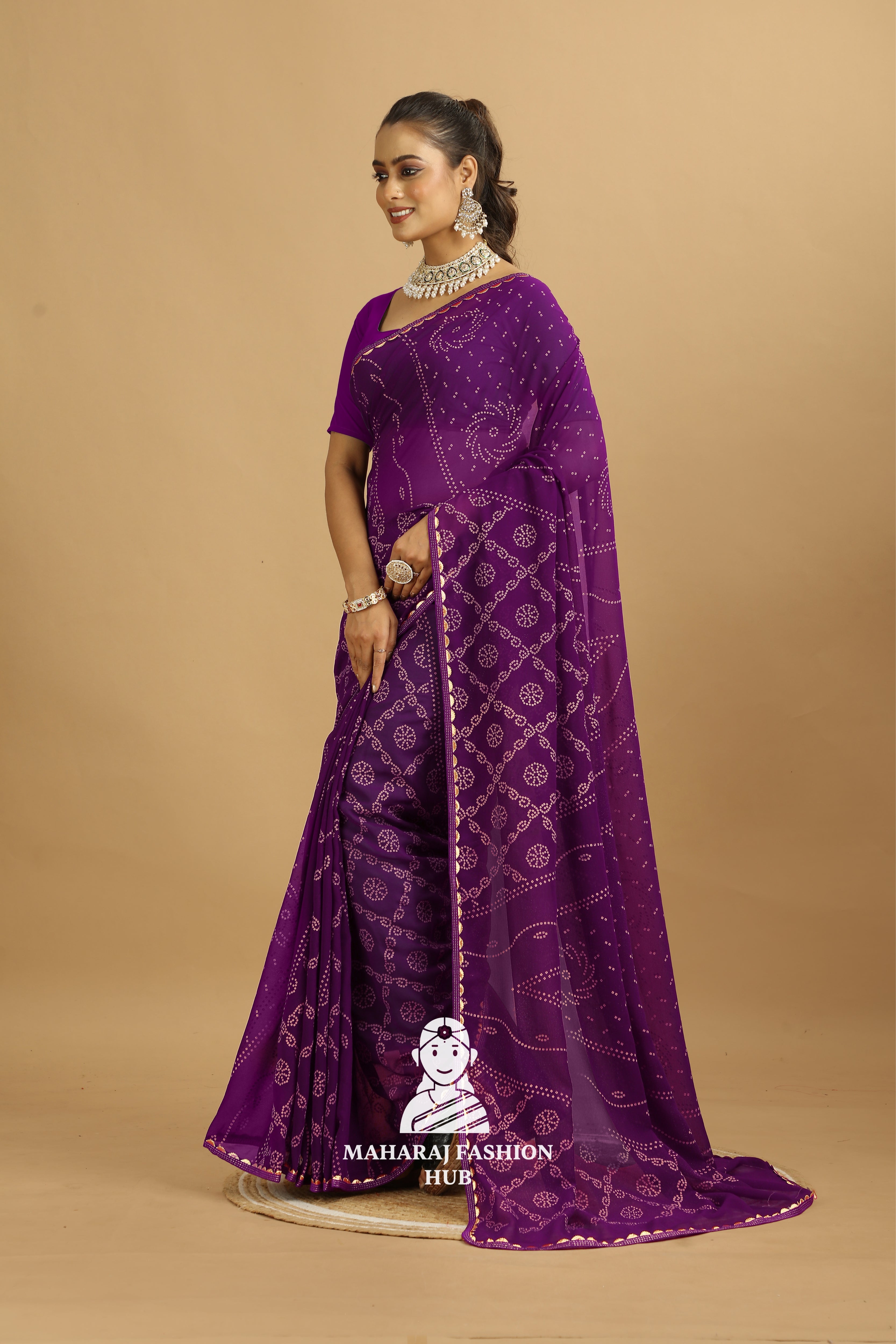 Maharaj Fashion Hub Trendy Georgette Saree with Ruffle Border – Insta-Ready Look