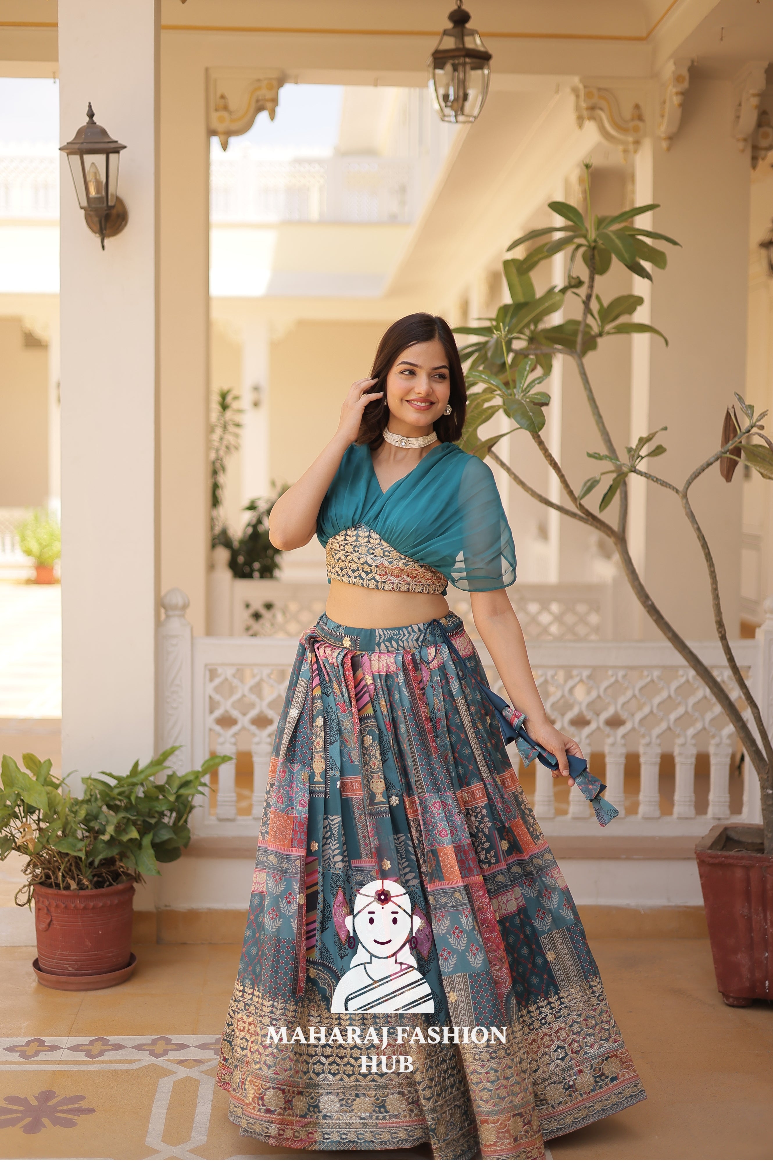 🌟 Elegant Russian Silk Lehenga Choli Set with Digital Print & Foil Embroidery Work