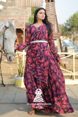 Floral Majesty –  Meter Flair Georgette Gown Set with Dupatta & Belt
