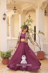 👗 Elegant Lehenga Set – Full Flair Chinnon Lehenga with Stylish Koti Jacket