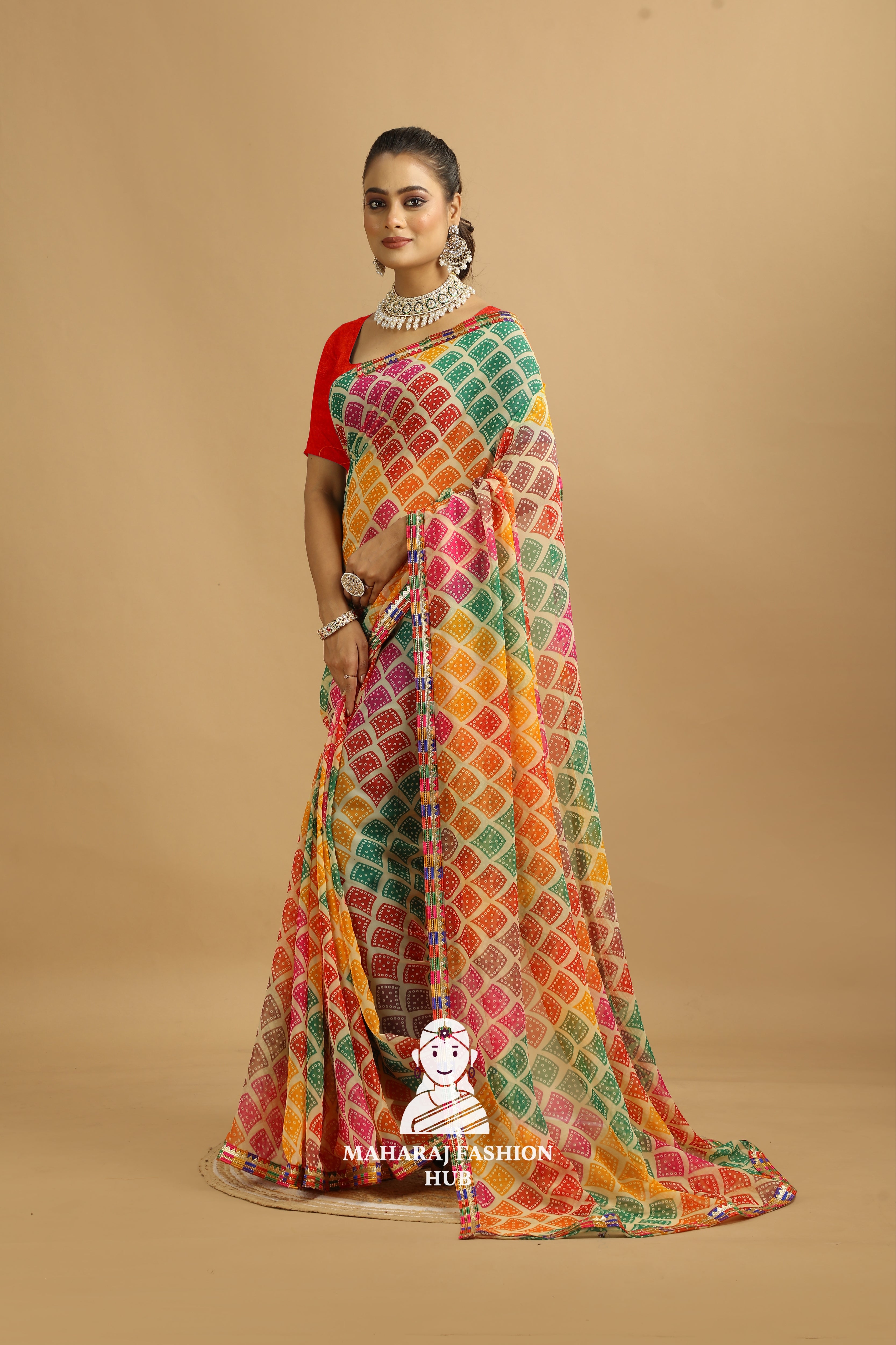 Maharaj Fashion Hub Premium Georgette Saree with Lace Border
