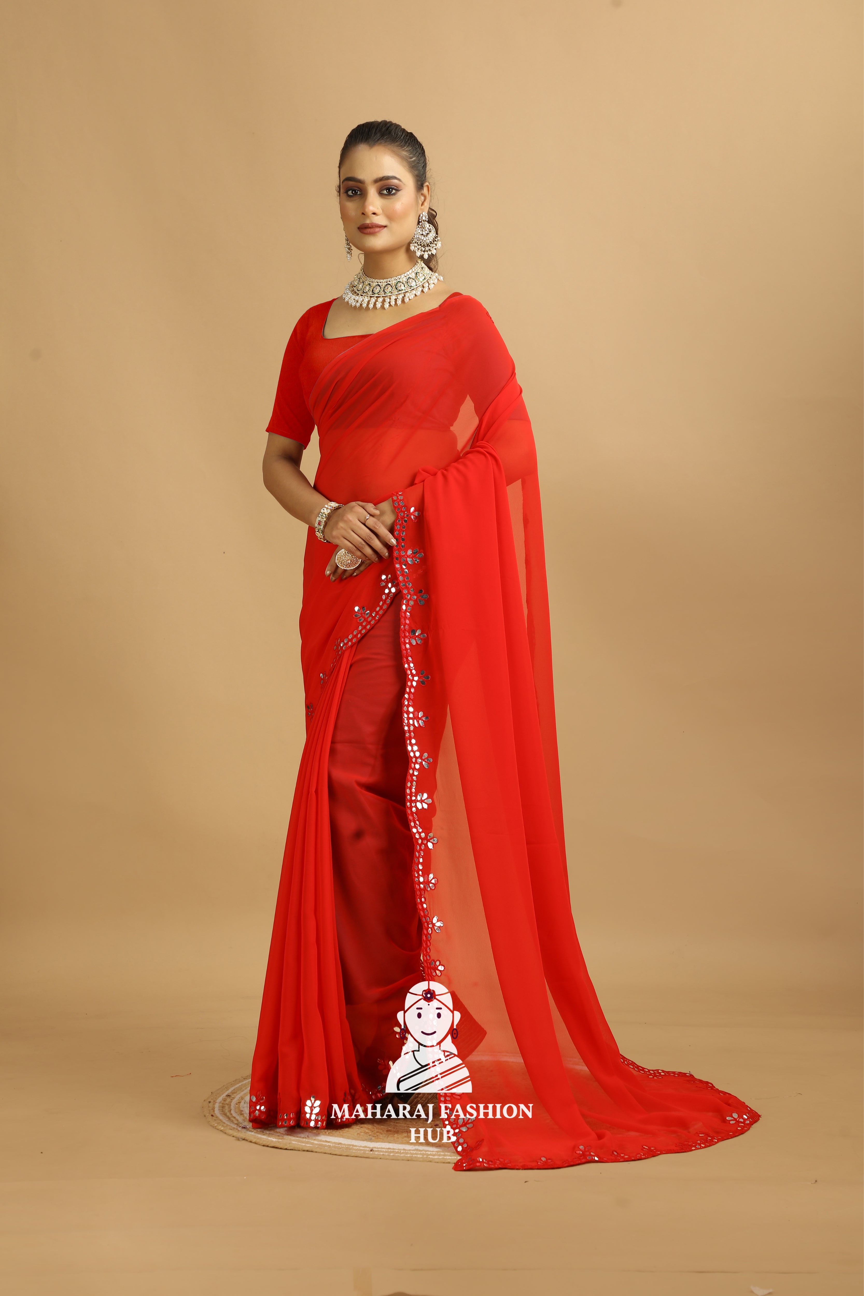 Maharaj Fashion Hub Designer Georgette Saree with Blouse Piece – Ideal for Weddings, Festivals & Cultural Events