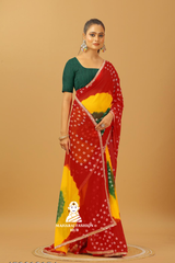 New special Georgette Bandhani With Gotapatti Work Saree