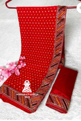 Stunning Red Wedding Saree (5.5m) with 1m Heavy Embroidered Blouse & Simple Blouse Piece