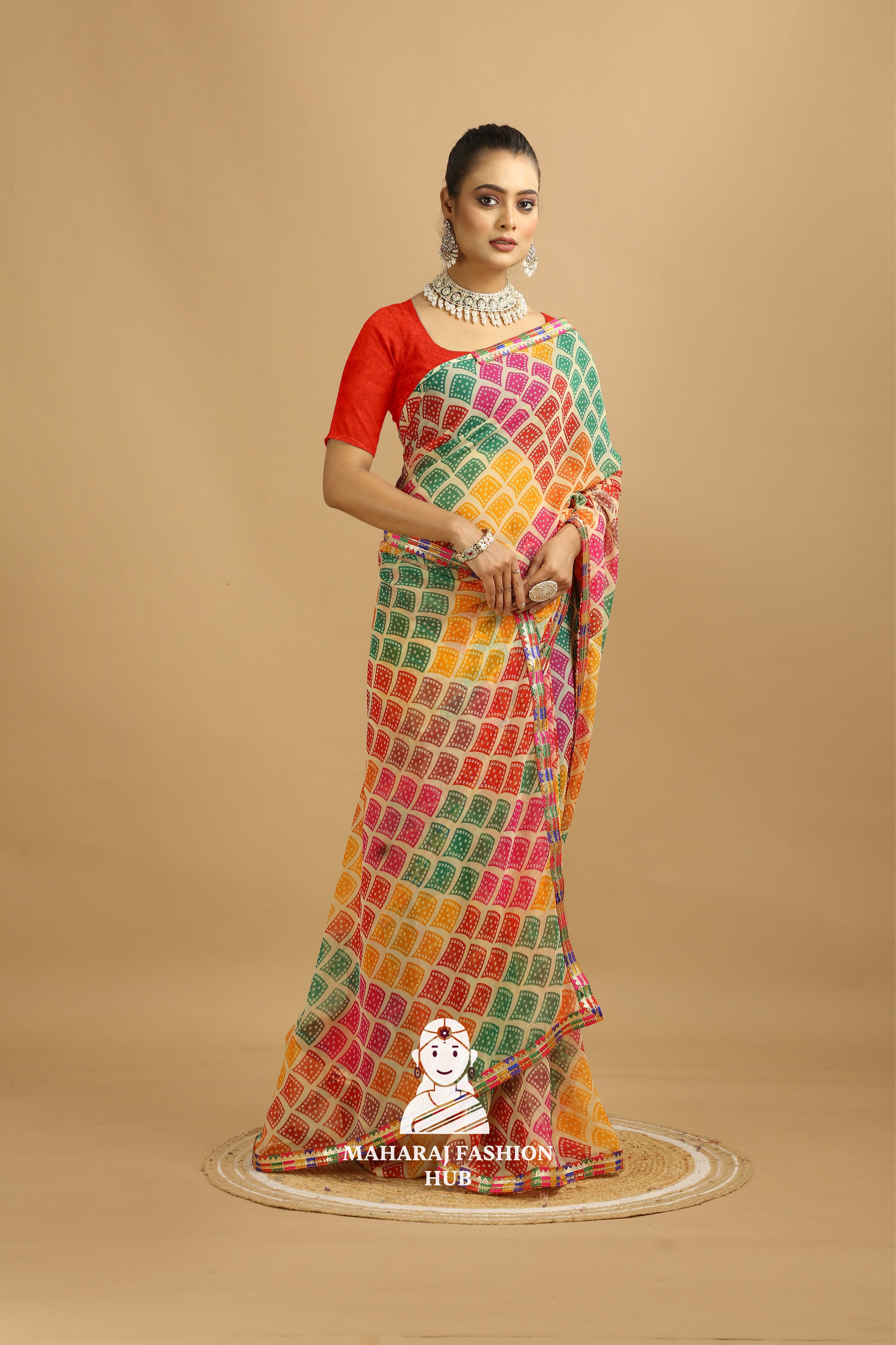 Maharaj Fashion Hub Premium Georgette Saree with Lace Border