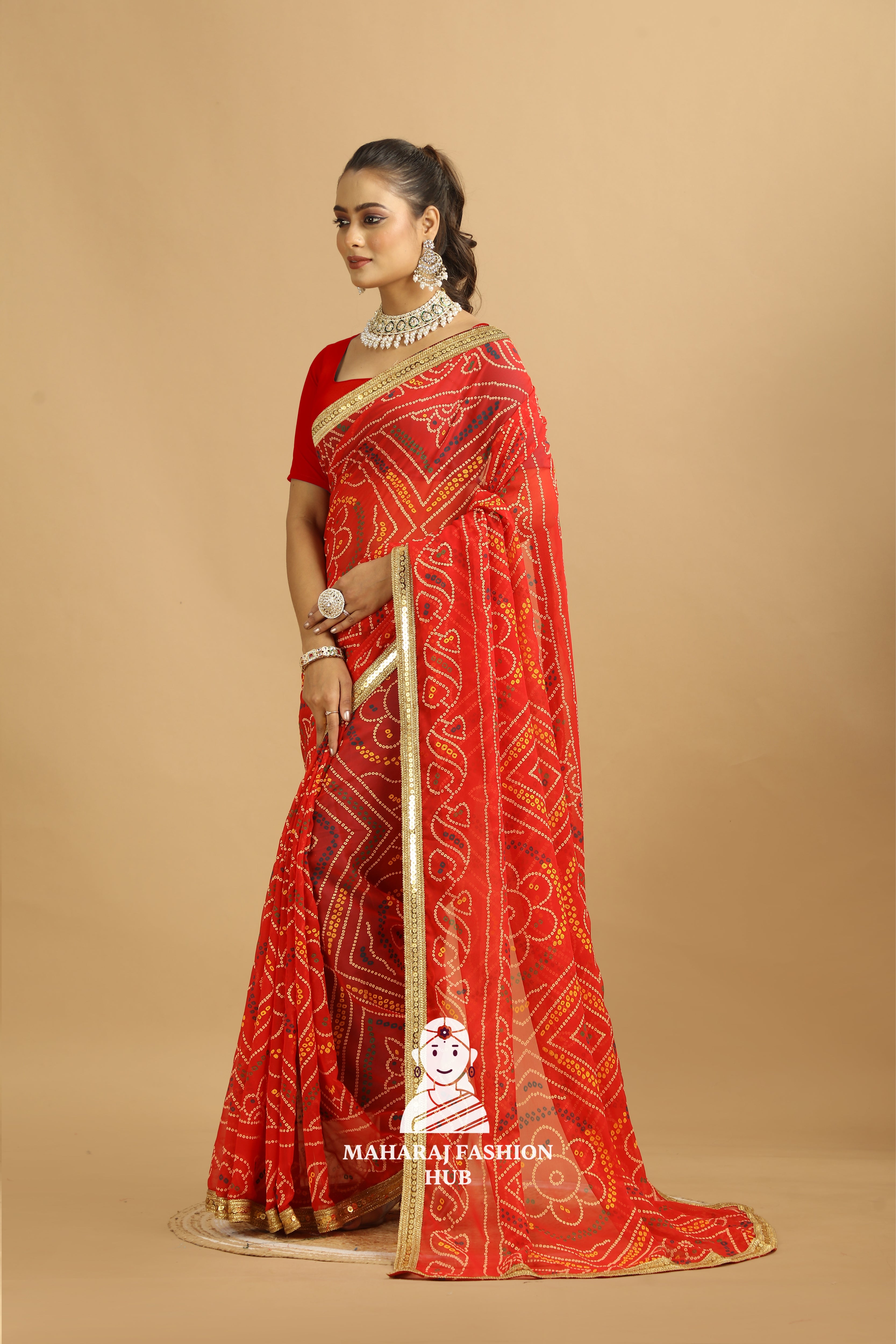 Maharaj Fashion Hub Georgette Saree with Blouse – Elegant Ethnic Wear for Weddings & Festive Occasions