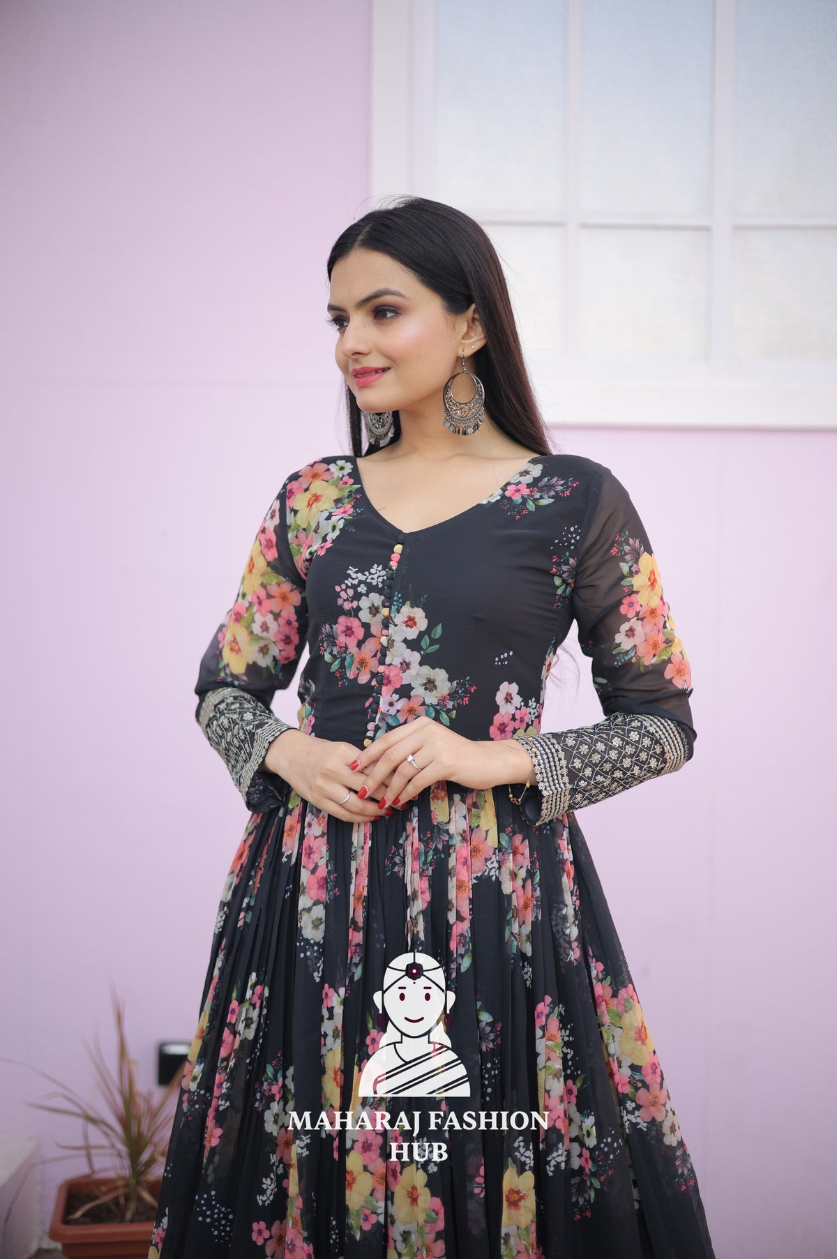 Radiant Charm – Embroidered Faux Georgette Gown