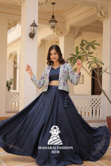 🌟 Premium Full-Stitched Chinnon Lehenga Set with Sleeveless Blouse & Long Koti