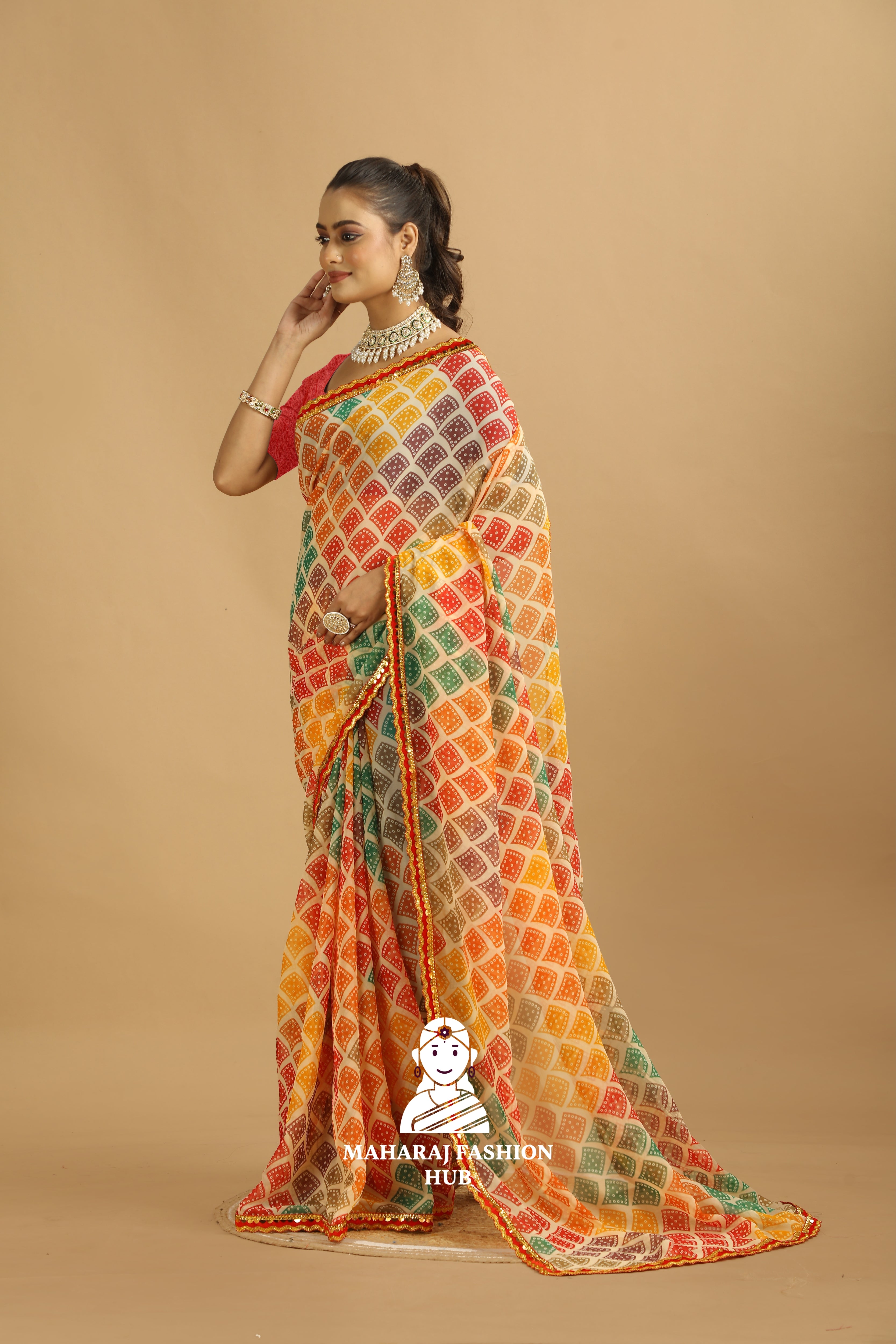 Maharaj Fashion Hub Daily Wear Georgette Saree – Lightweight Printed Saree with Blouse for Women