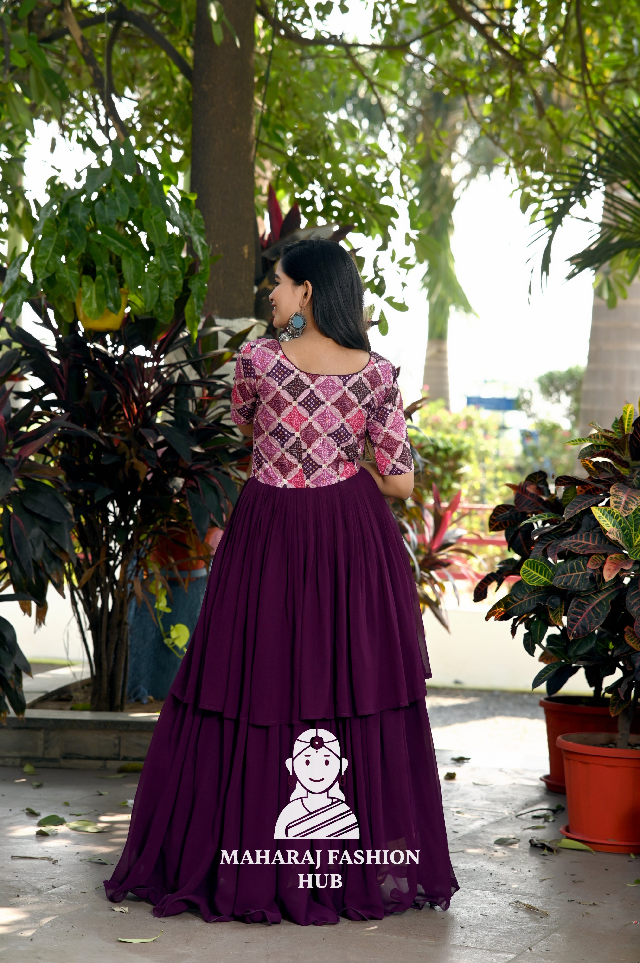 Faux Blooming Gown with Chinnon Print & Double Flair Elegance