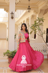 Chinnon Flair Lehenga Choli with Jacquard Koti – 3-Piece Designer Ensemble