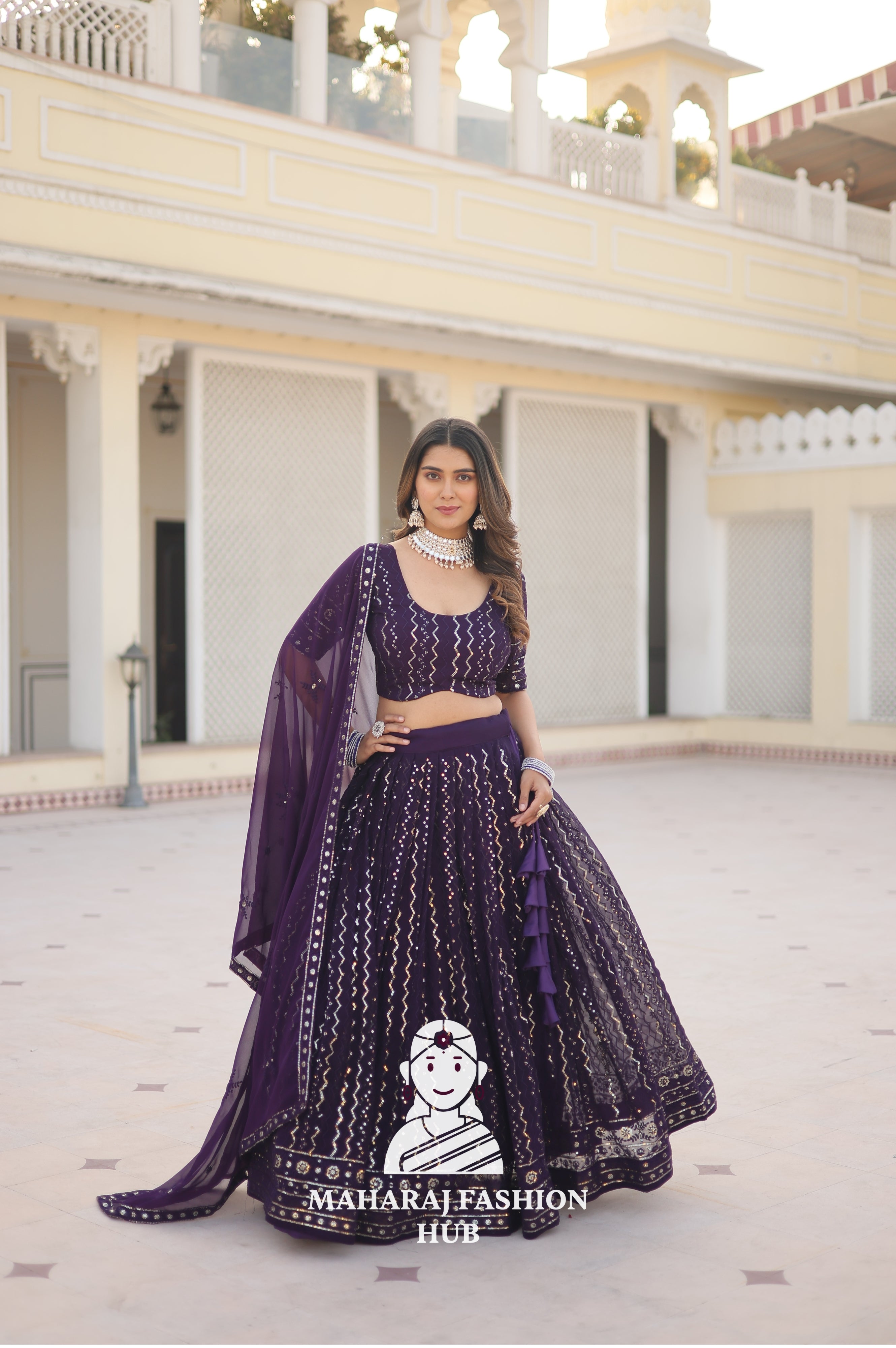 👗 Faux Blooming Lehenga Choli Set with Sequins & Thread Embroidery Work – Includes Matching Dupatta