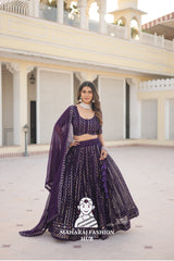 👗 Faux Blooming Lehenga Choli Set with Sequins & Thread Embroidery Work – Includes Matching Dupatta