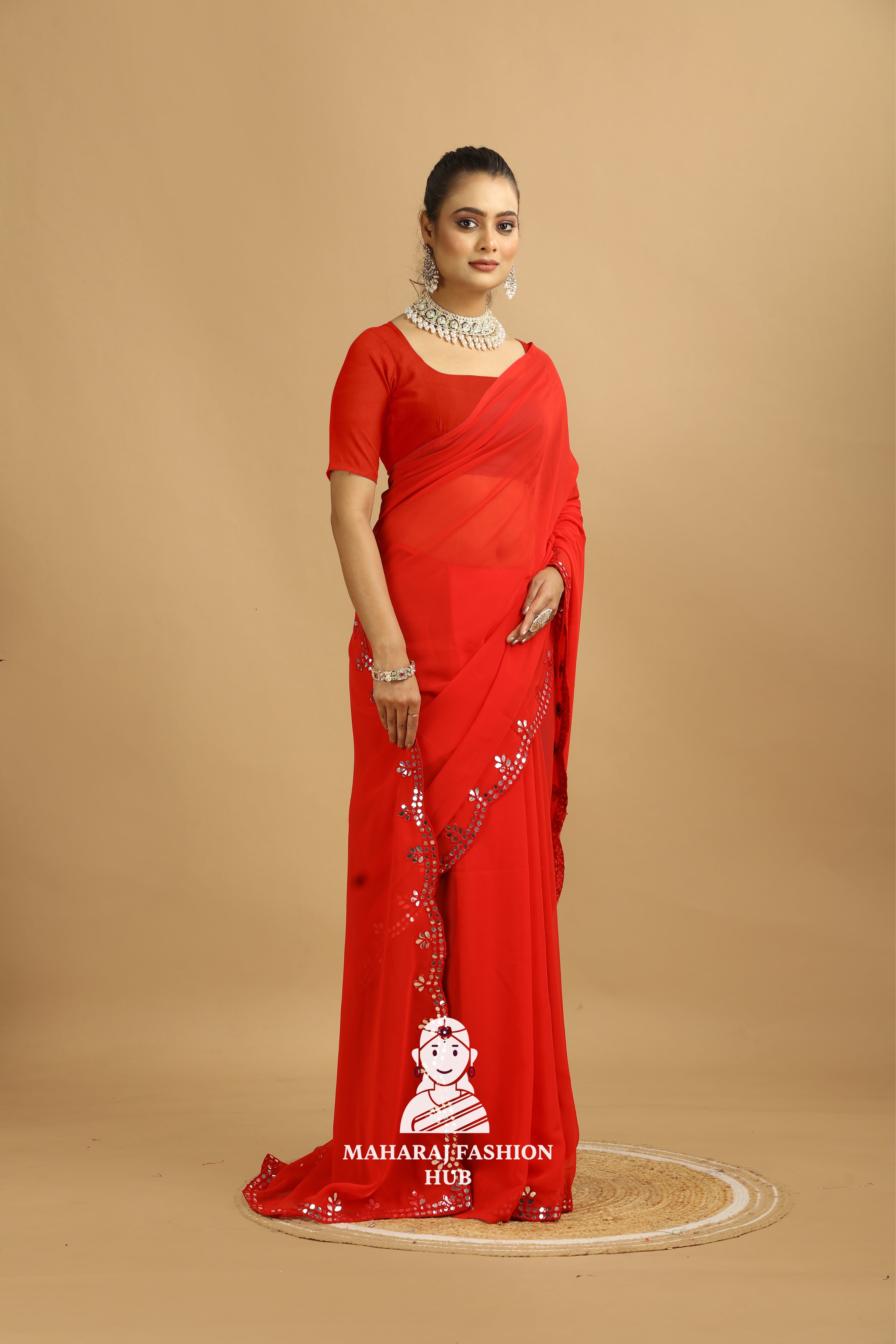 Maharaj Fashion Hub Designer Georgette Saree with Blouse Piece – Ideal for Weddings, Festivals & Cultural Events
