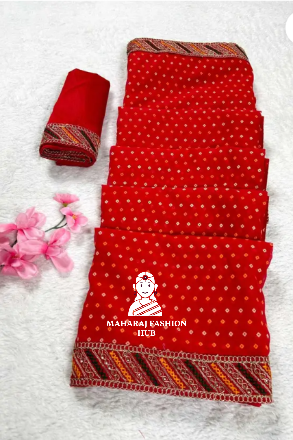 Stunning Red Wedding Saree (5.5m) with 1m Heavy Embroidered Blouse & Simple Blouse Piece