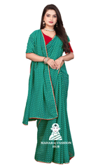 Elegant Rama Green Georgette Saree with 1m Blouse – Tikki Work & Samosa Lace Border (5.5m + 1m) 👗✨