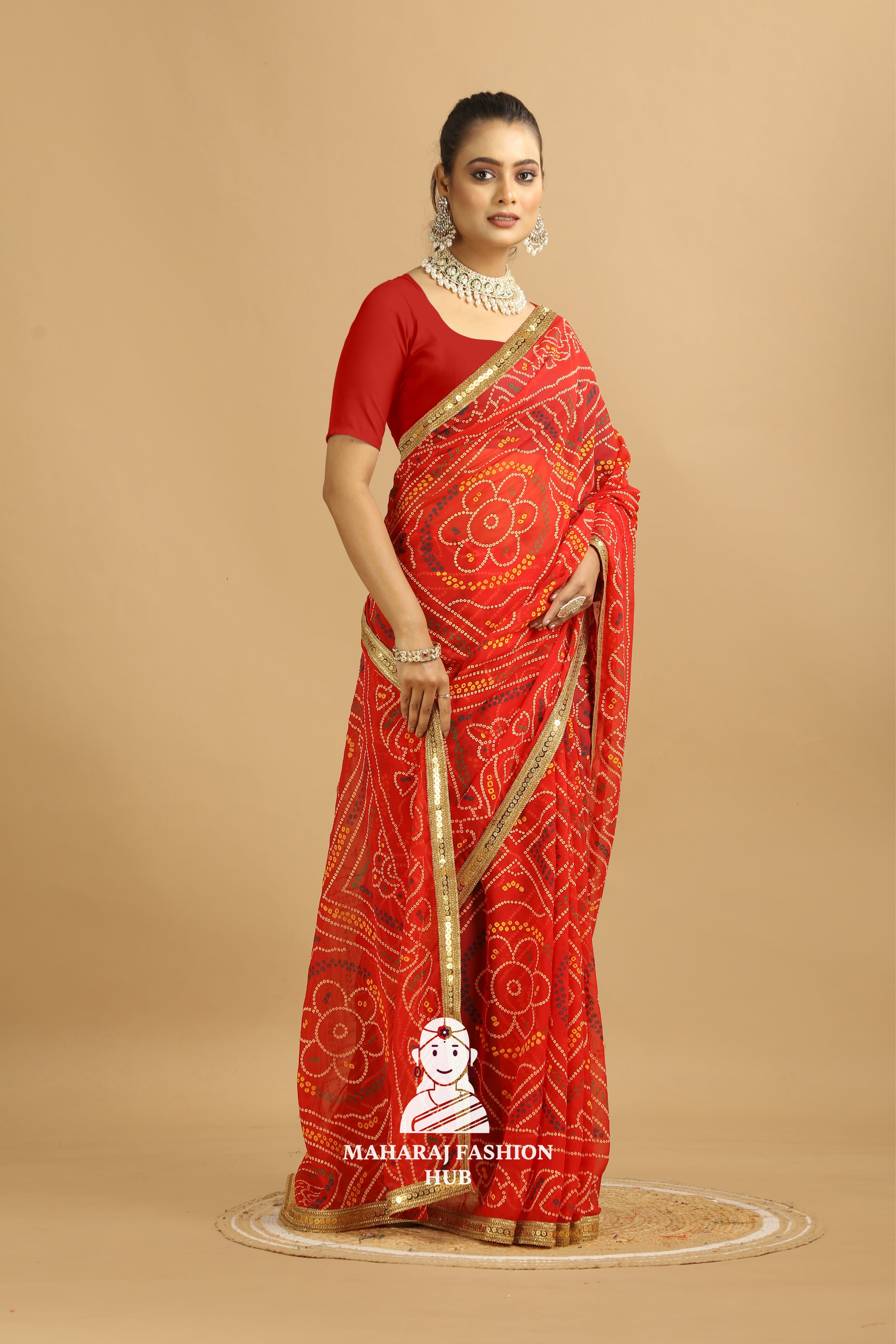 Maharaj Fashion Hub Georgette Saree with Blouse – Elegant Ethnic Wear for Weddings & Festive Occasions