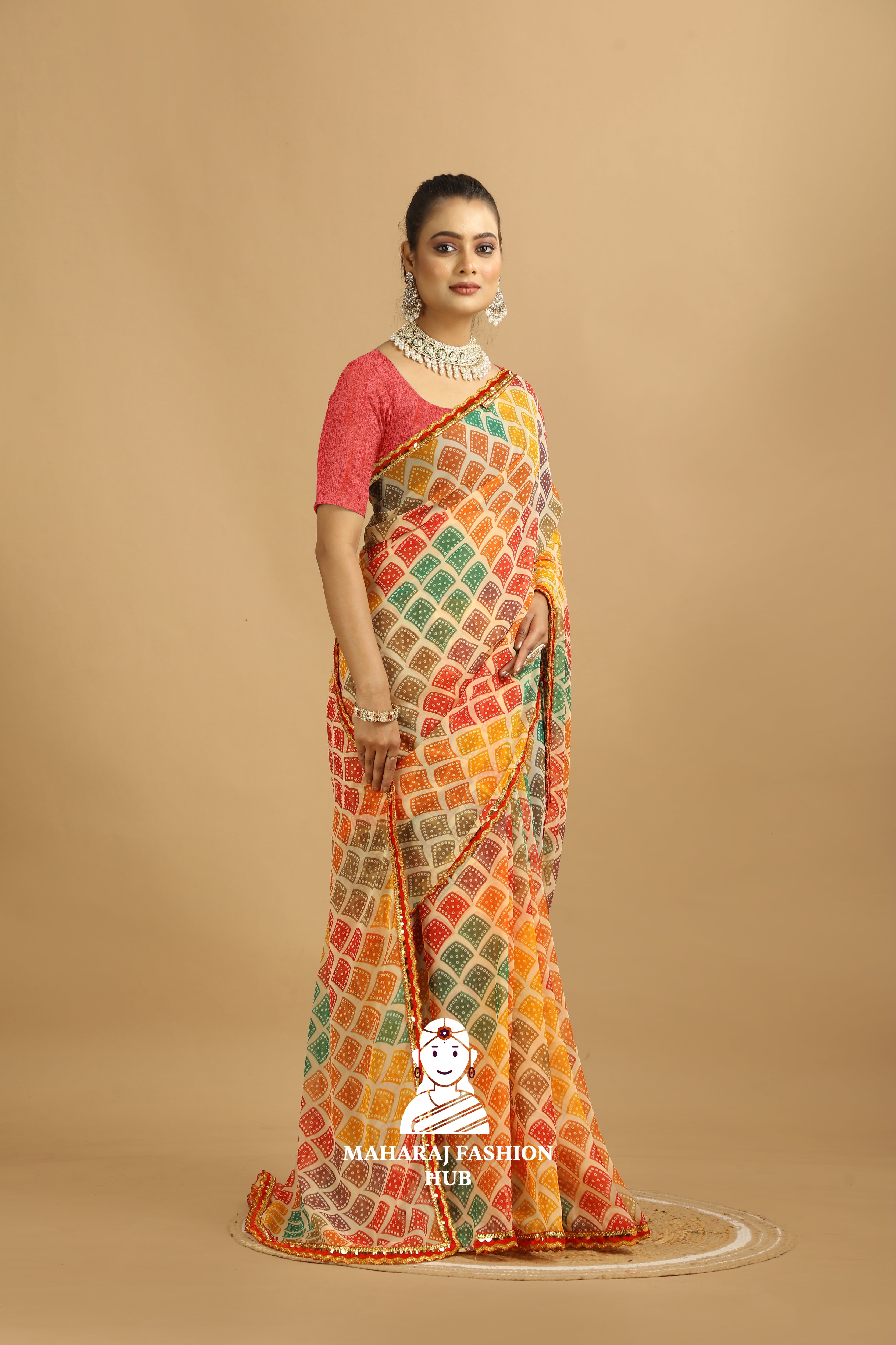 Maharaj Fashion Hub Daily Wear Georgette Saree – Lightweight Printed Saree with Blouse for Women
