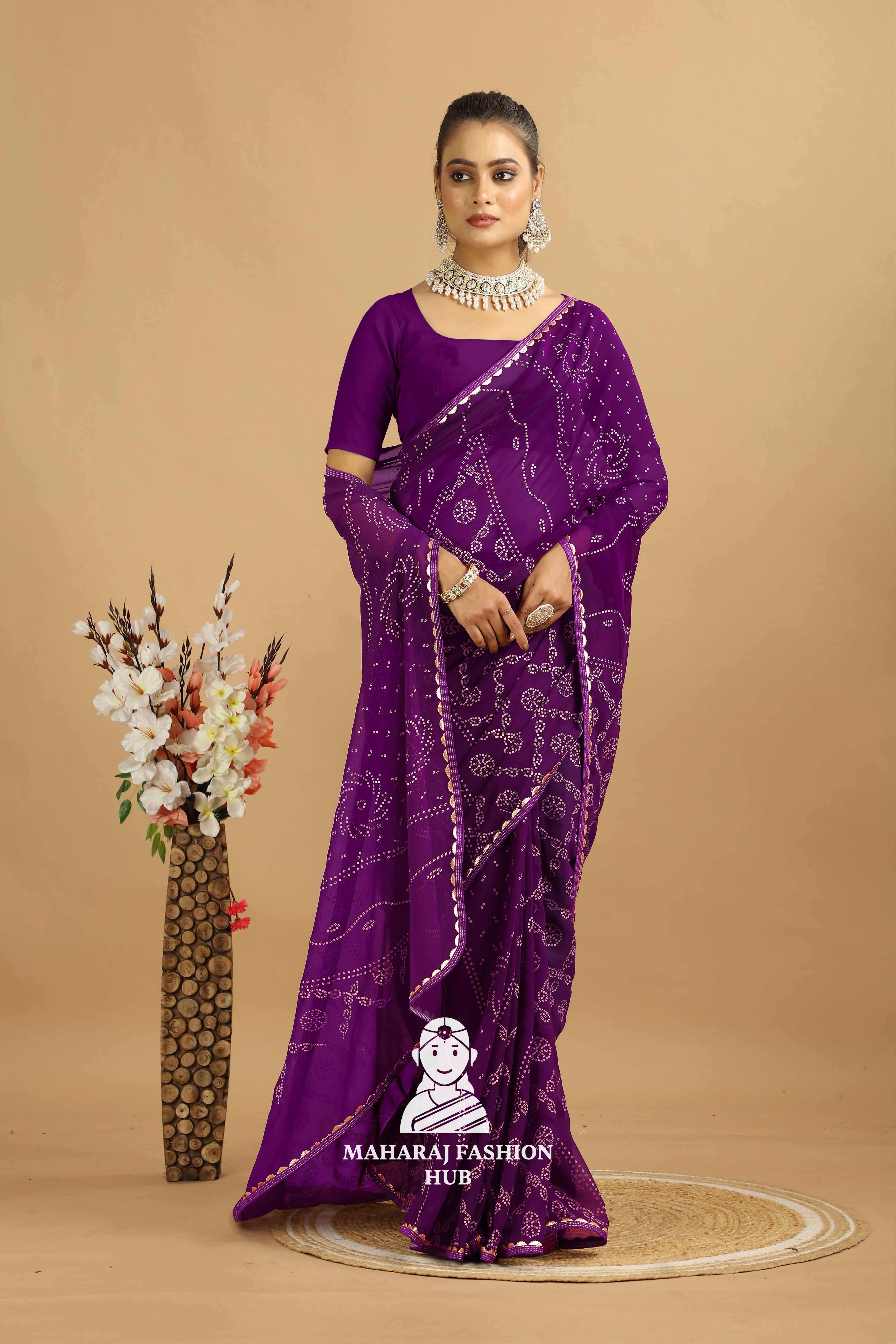 Maharaj Fashion Hub Trendy Georgette Saree with Ruffle Border – Insta-Ready Look
