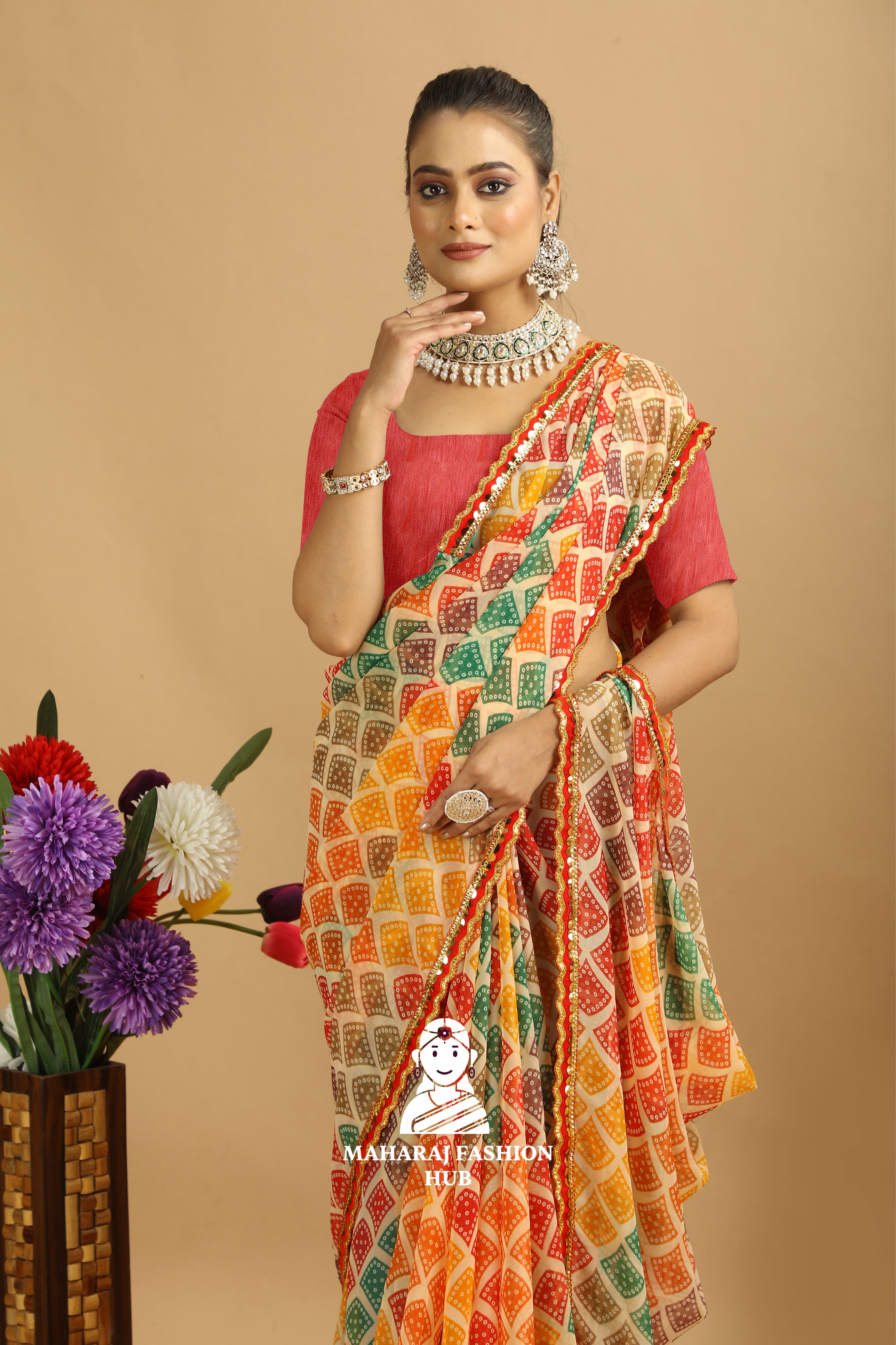 Maharaj Fashion Hub Daily Wear Georgette Saree – Lightweight Printed Saree with Blouse for Women