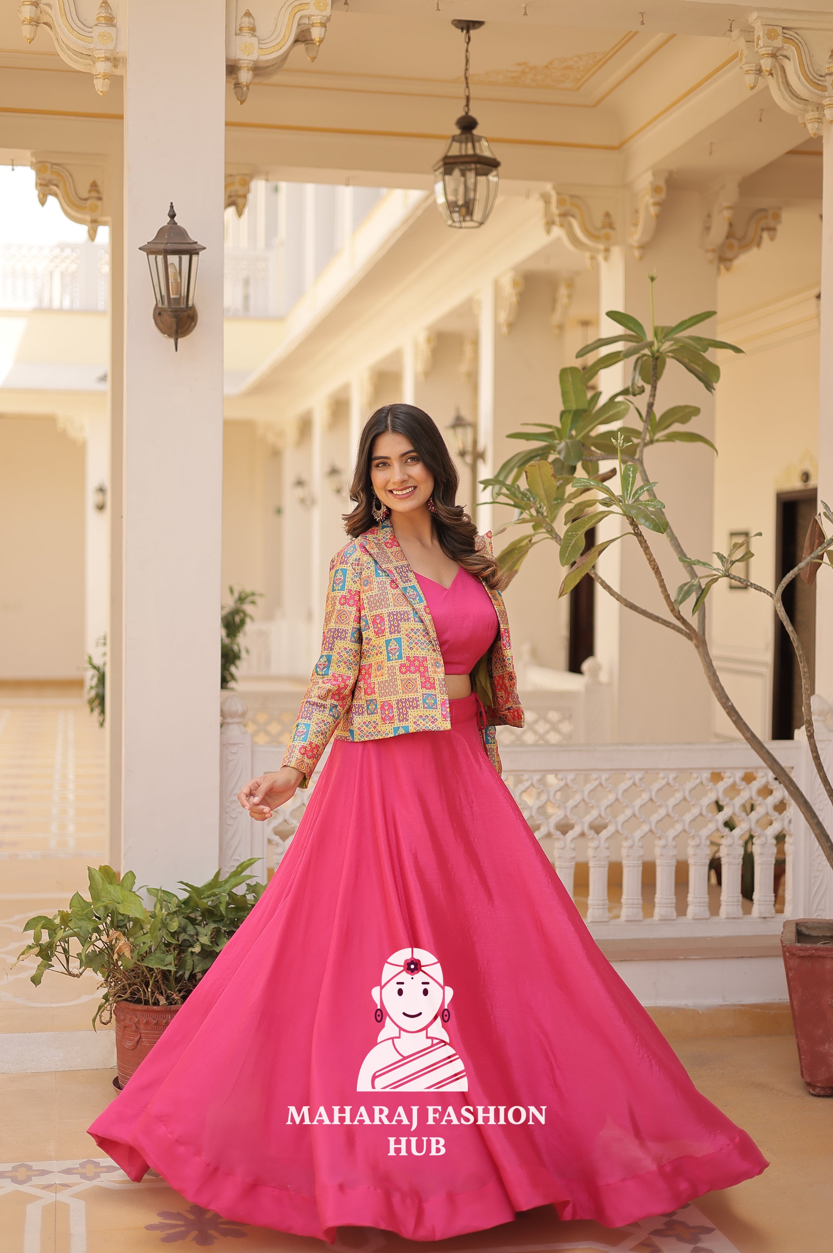 Chinnon Flair Lehenga Choli with Jacquard Koti – 3-Piece Designer Ensemble