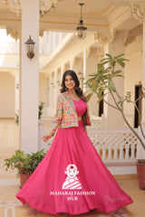 Chinnon Flair Lehenga Choli with Jacquard Koti – 3-Piece Designer Ensemble