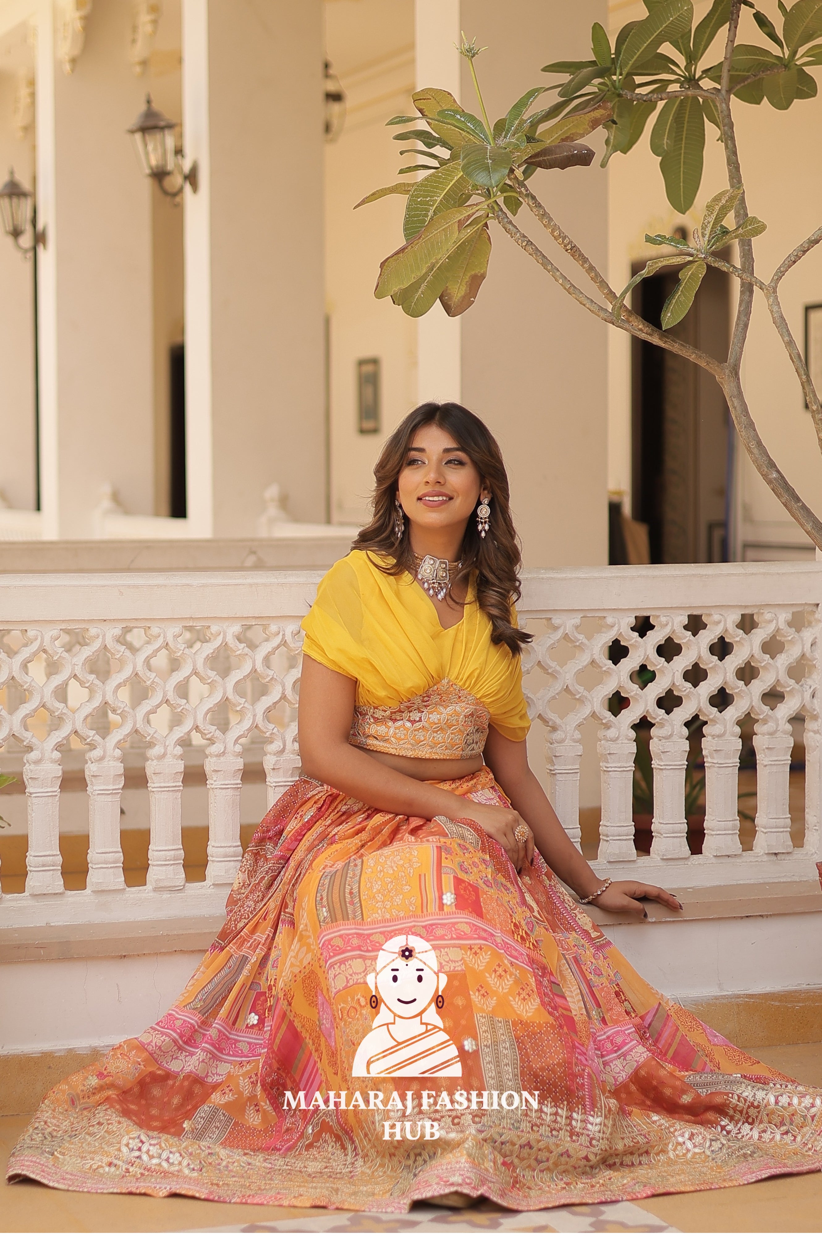 🌸 Timeless Beauty in Russian Silk – Digital Print & Foil Embroidered Lehenga Set