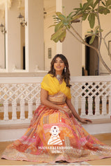 🌸 Timeless Beauty in Russian Silk – Digital Print & Foil Embroidered Lehenga Set