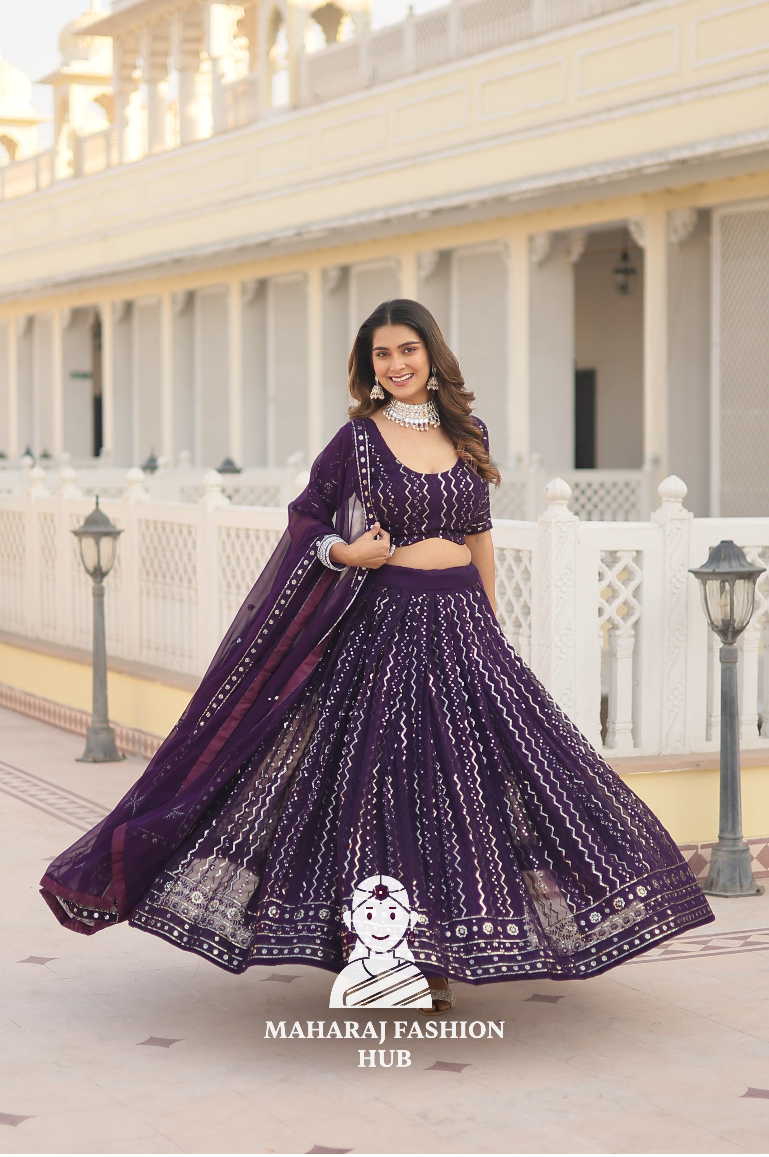 👗 Faux Blooming Lehenga Choli Set with Sequins & Thread Embroidery Work – Includes Matching Dupatta