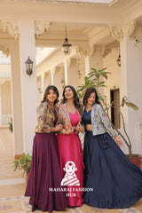 Fancy Flair Chinnon Lehenga with Sleeveless Blouse and Stylish Jacquard Koti