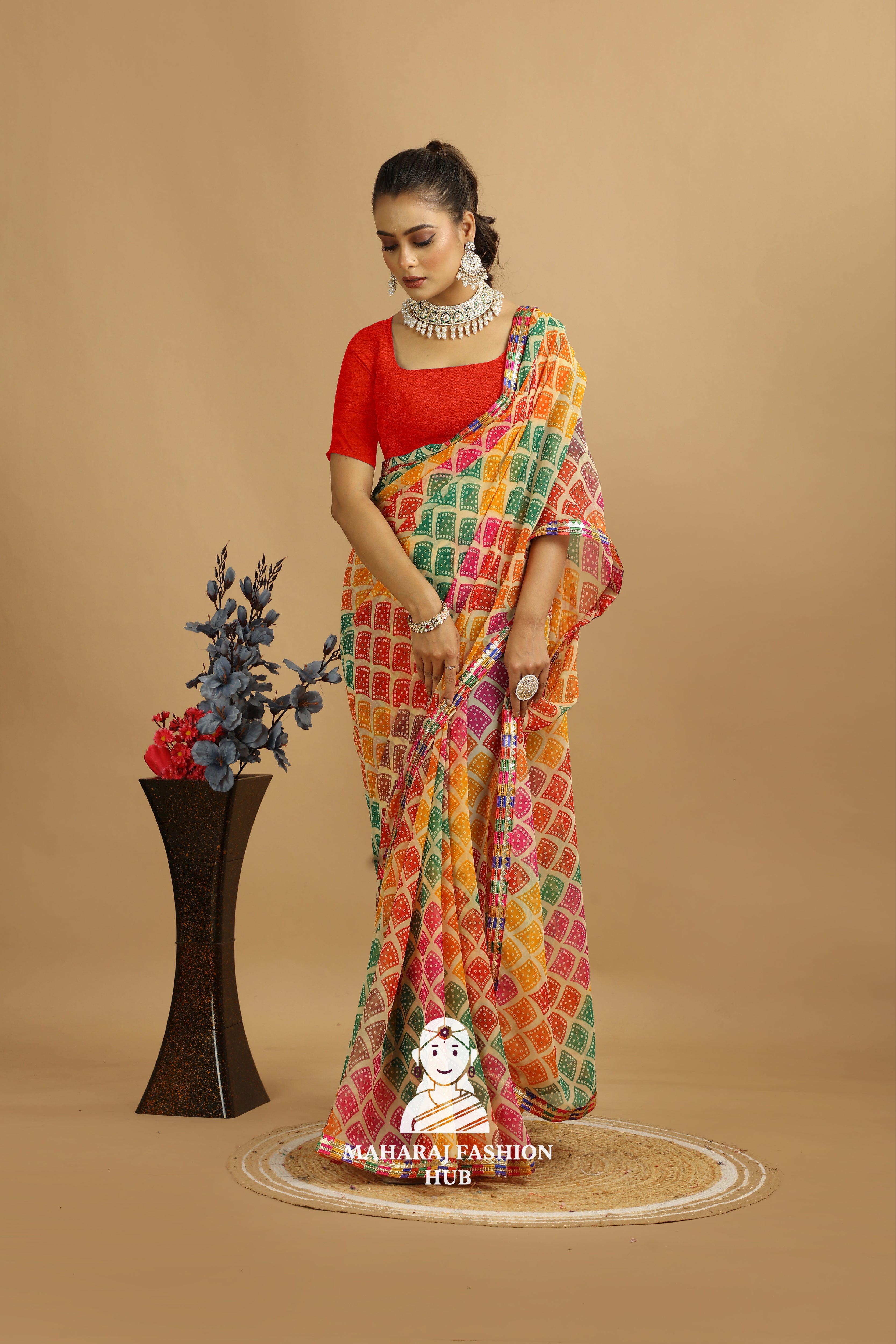 Maharaj Fashion Hub Premium Georgette Saree with Lace Border
