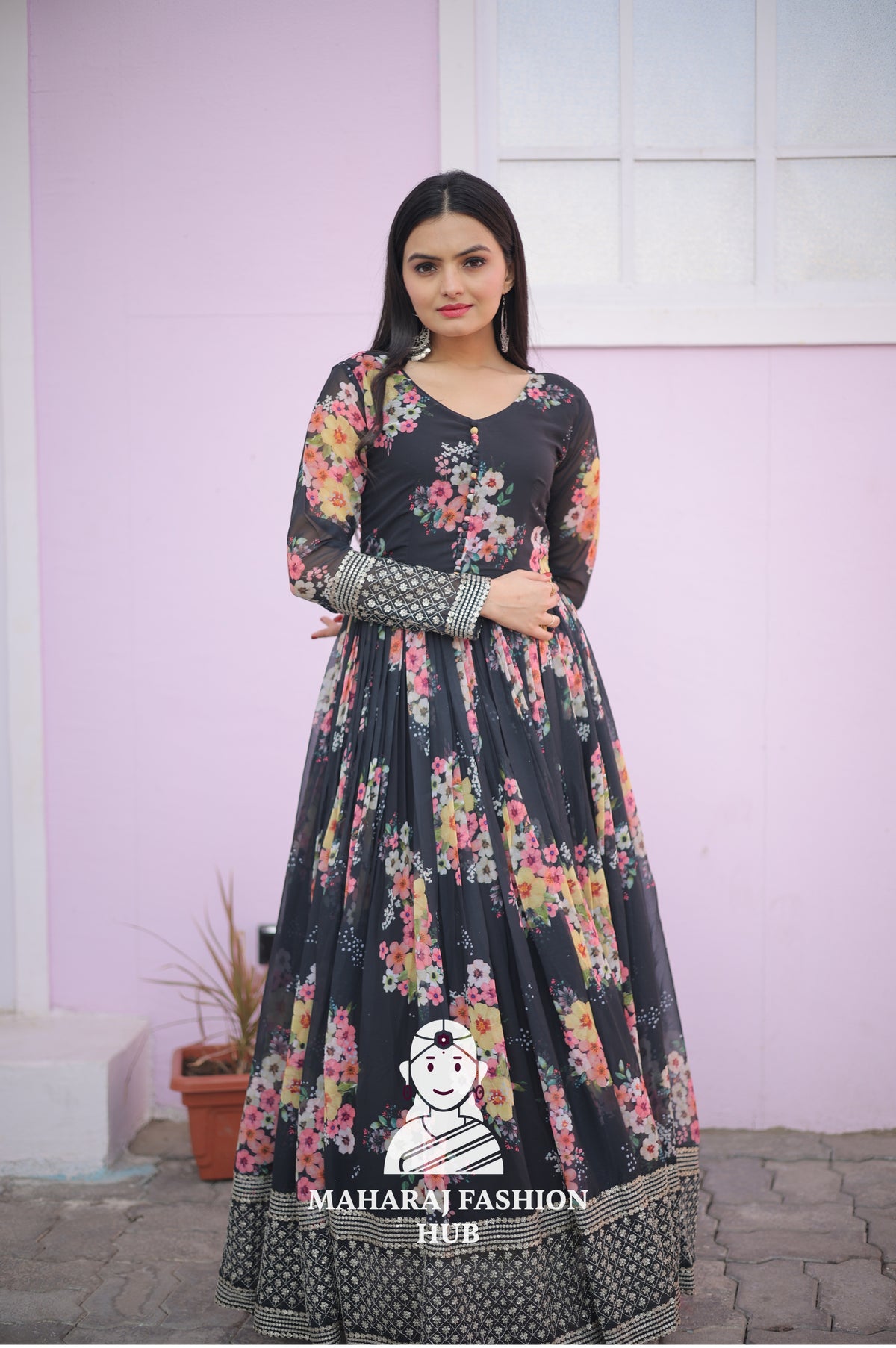 Radiant Charm – Embroidered Faux Georgette Gown