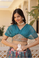 🌟 Elegant Russian Silk Lehenga Choli Set with Digital Print & Foil Embroidery Work