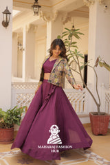 👗 Elegant Lehenga Set – Full Flair Chinnon Lehenga with Stylish Koti Jacket