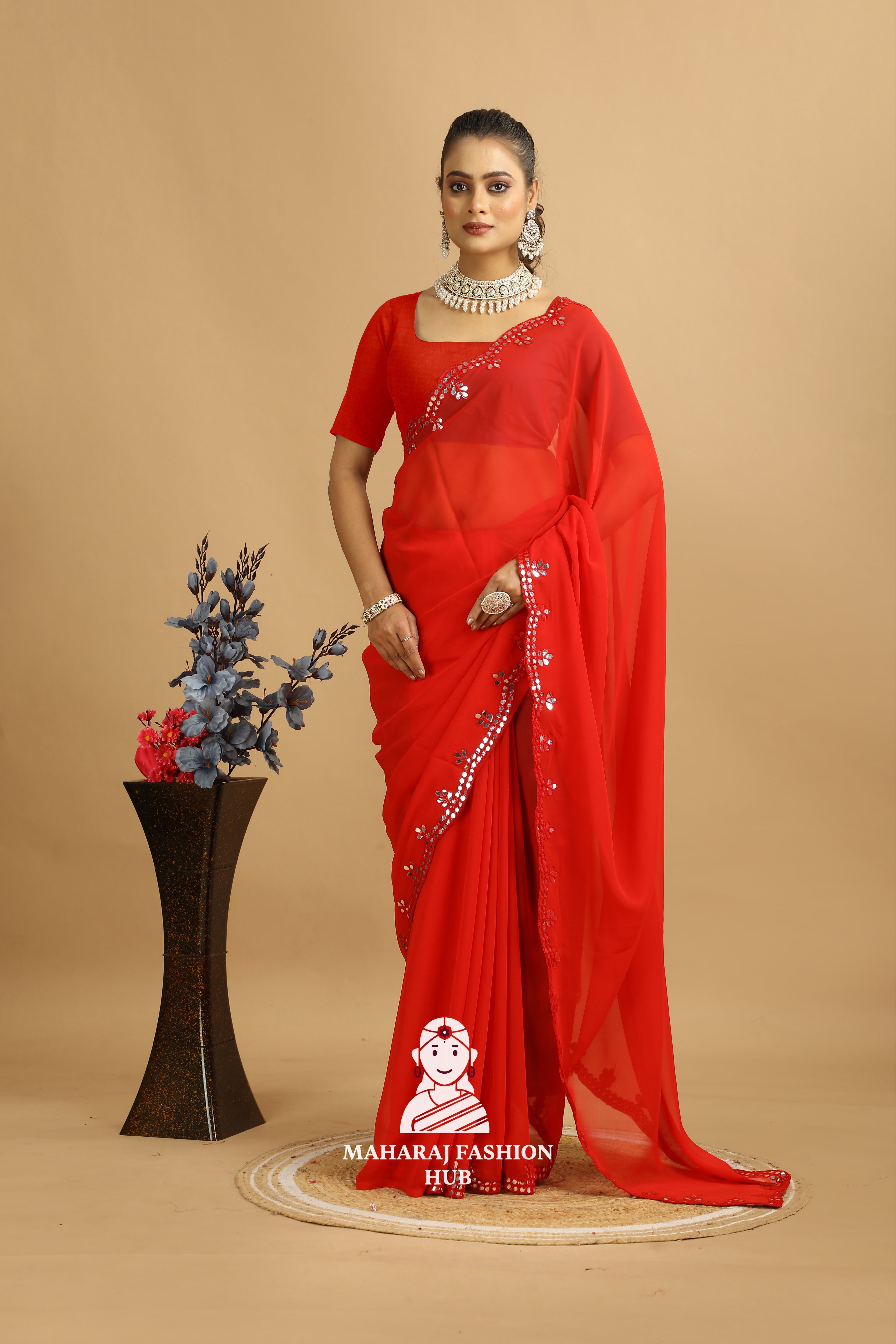 Maharaj Fashion Hub Designer Georgette Saree with Blouse Piece – Ideal for Weddings, Festivals & Cultural Events