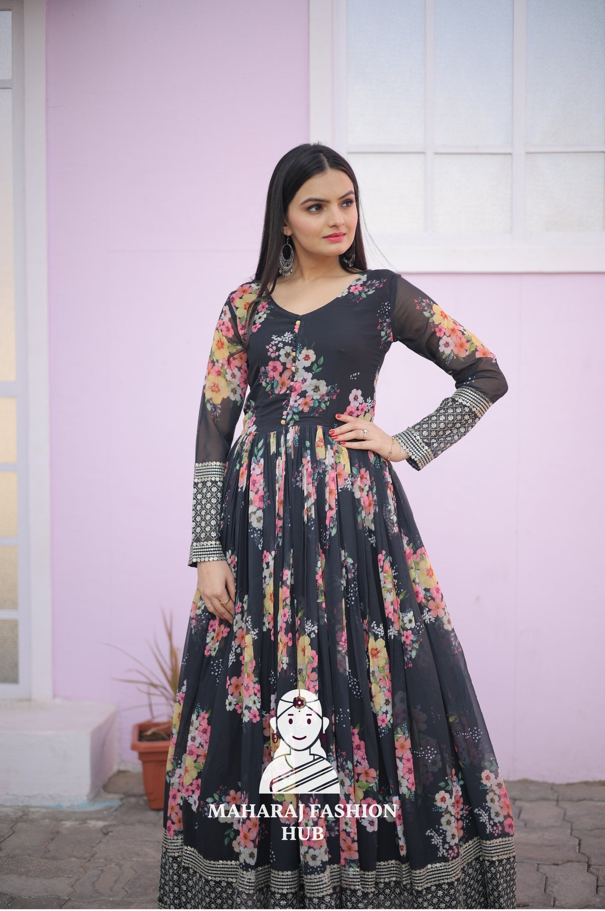 Radiant Charm – Embroidered Faux Georgette Gown