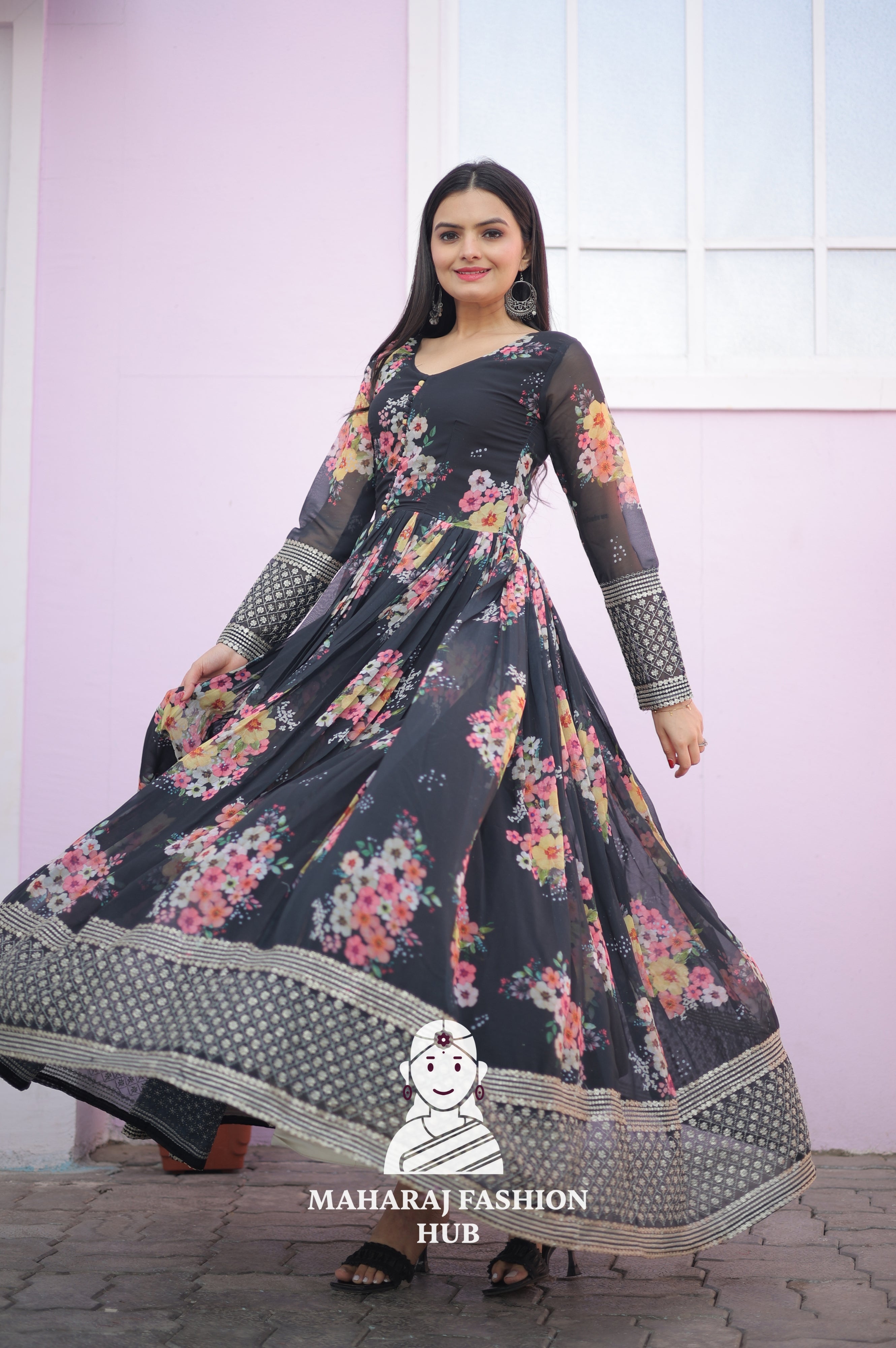 Radiant Charm – Embroidered Faux Georgette Gown