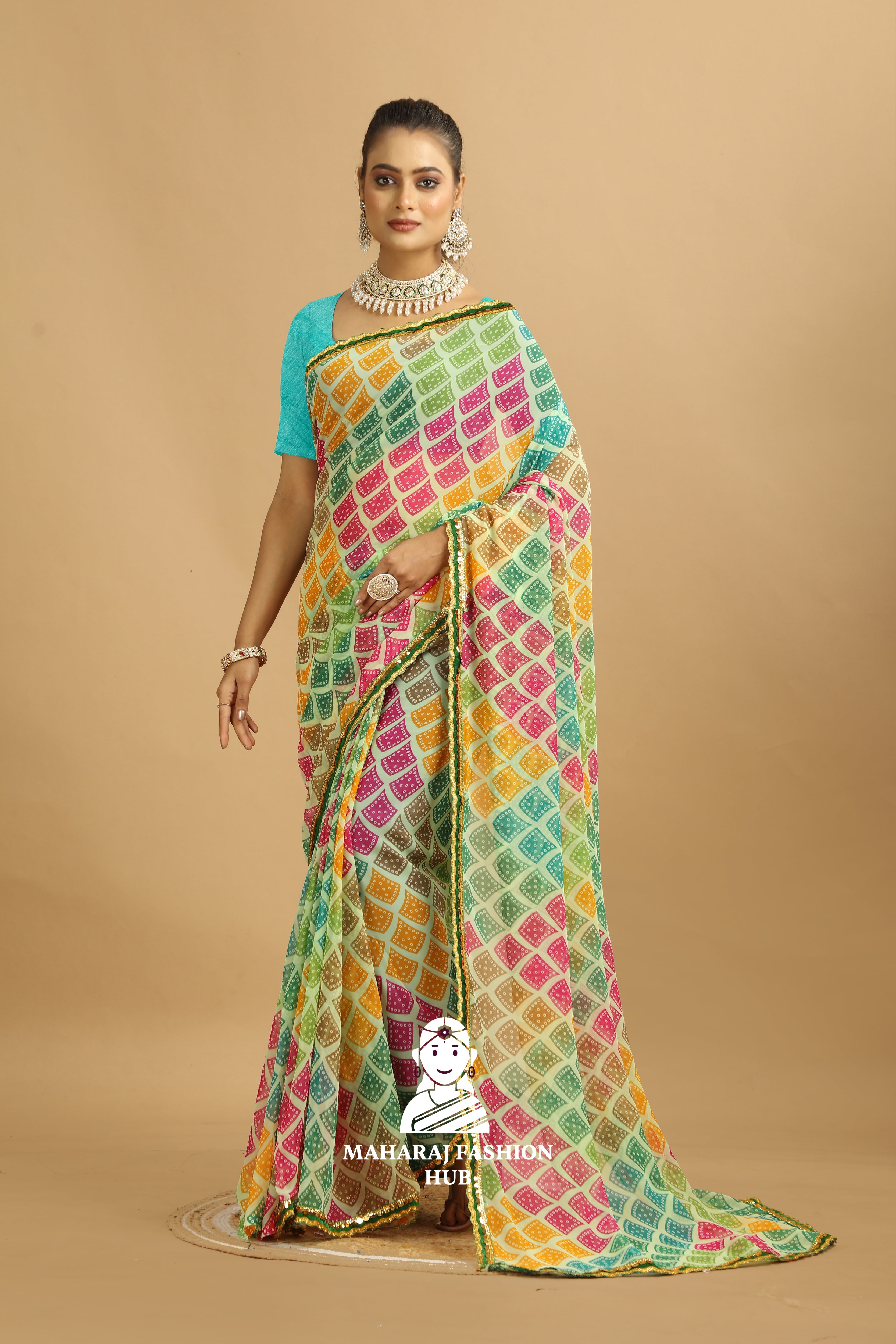 Maharaj Fashion Hub Daily Wear Georgette Saree – Lightweight Printed Saree with Blouse for Women