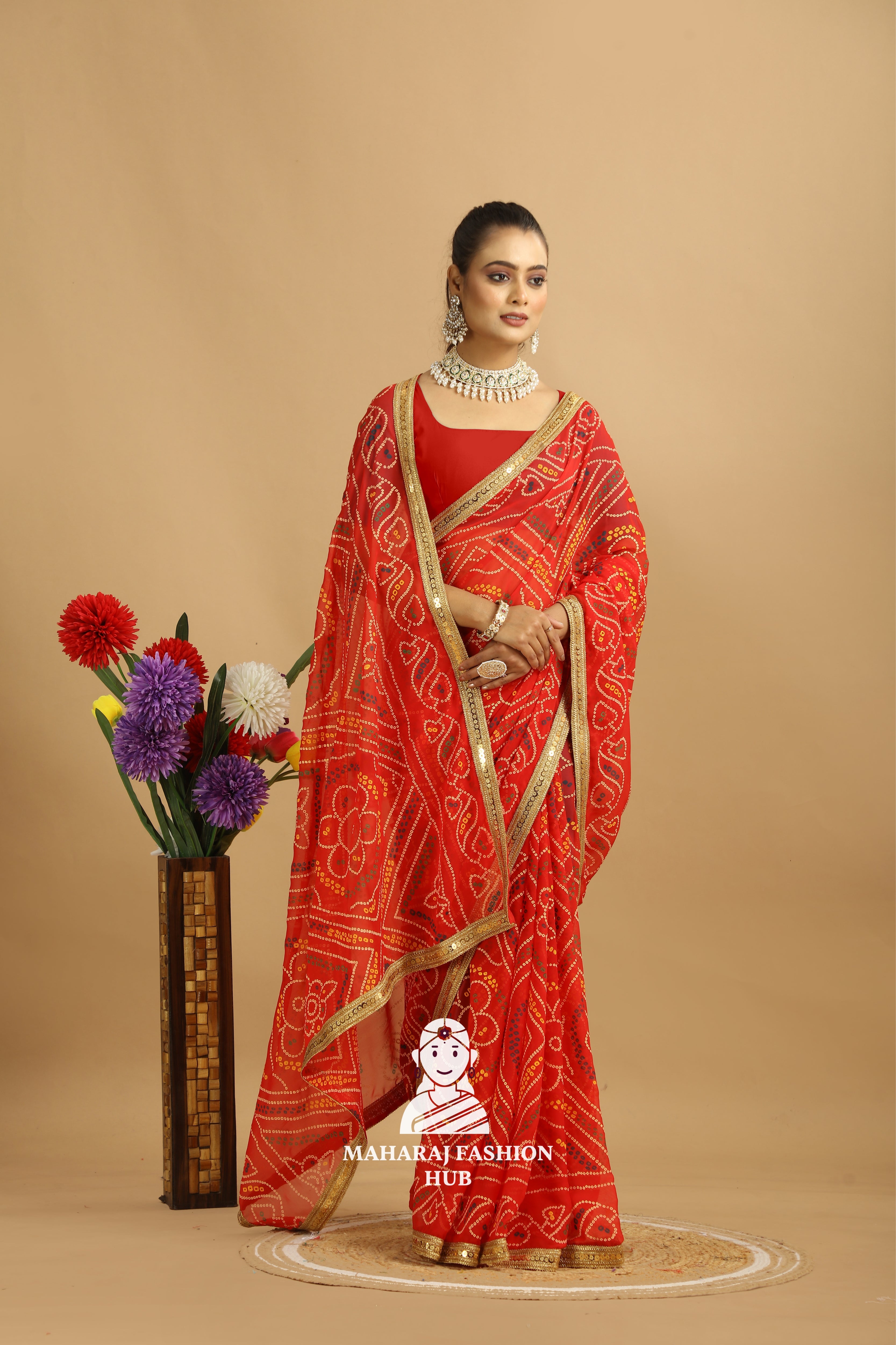 Maharaj Fashion Hub Georgette Saree with Blouse – Elegant Ethnic Wear for Weddings & Festive Occasions