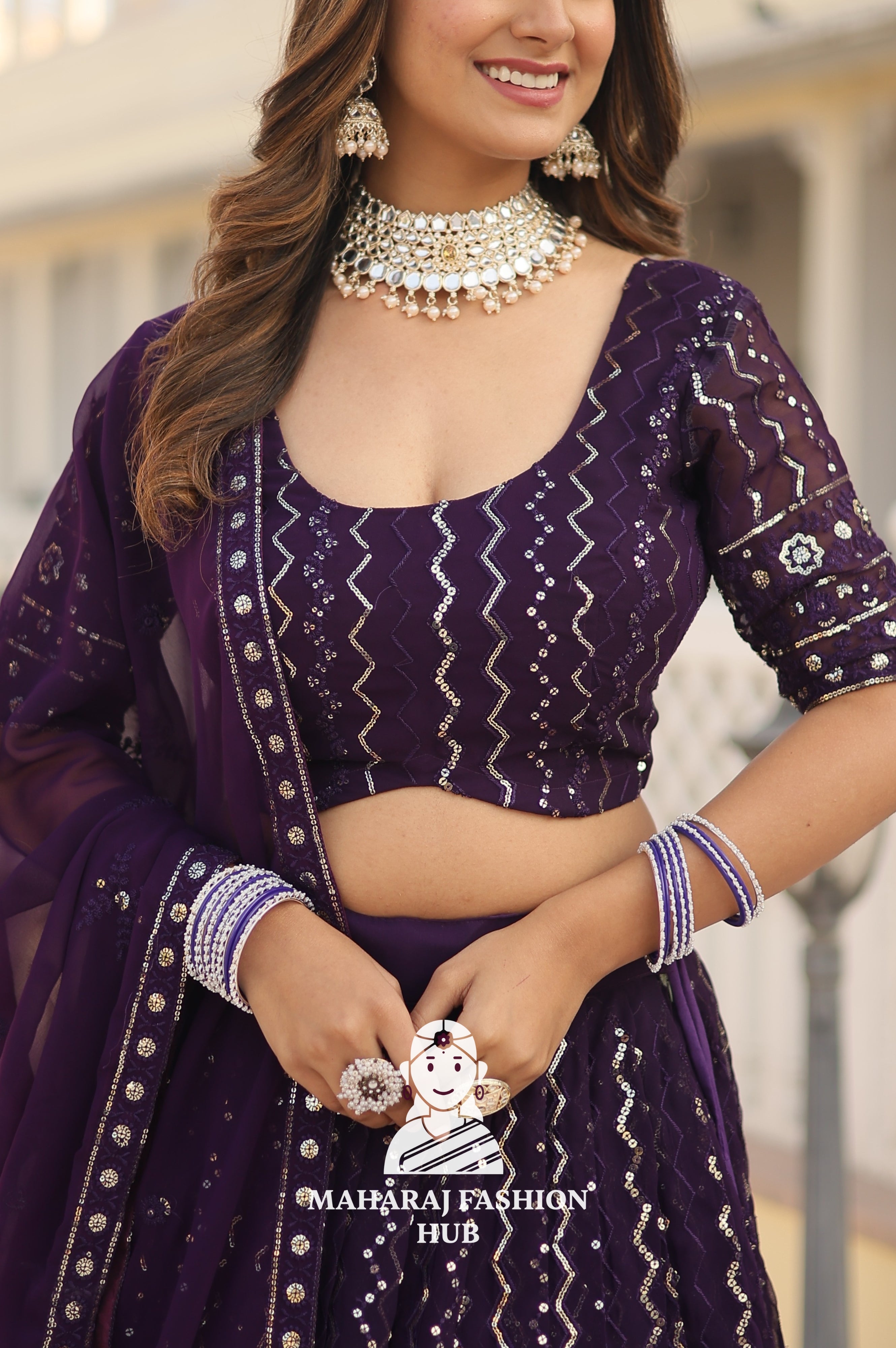 👗 Faux Blooming Lehenga Choli Set with Sequins & Thread Embroidery Work – Includes Matching Dupatta