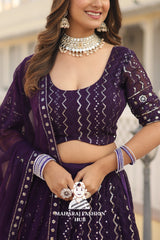 👗 Faux Blooming Lehenga Choli Set with Sequins & Thread Embroidery Work – Includes Matching Dupatta